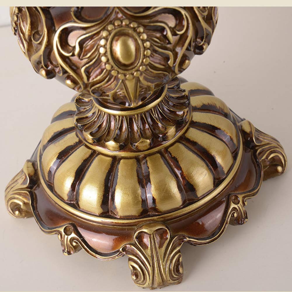 Vintage Art Deco Cottage Table Lamp - Mid-Century Resin Desk Light with European Brown Fabric Shade (13W x 22H Inches) E26 Base | Perfect for Living Room, Bedroom, Office, Coffee Bar & Nightstand | Antique Craft Gift Idea