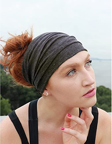 Stylish Wide Headbands for Women - Black Boho Thick Hairbands, African Print Sport Yoga Turban Headwraps (Pack of 4) - Perfect for Workouts, Yoga, Running & Fashion Accessories