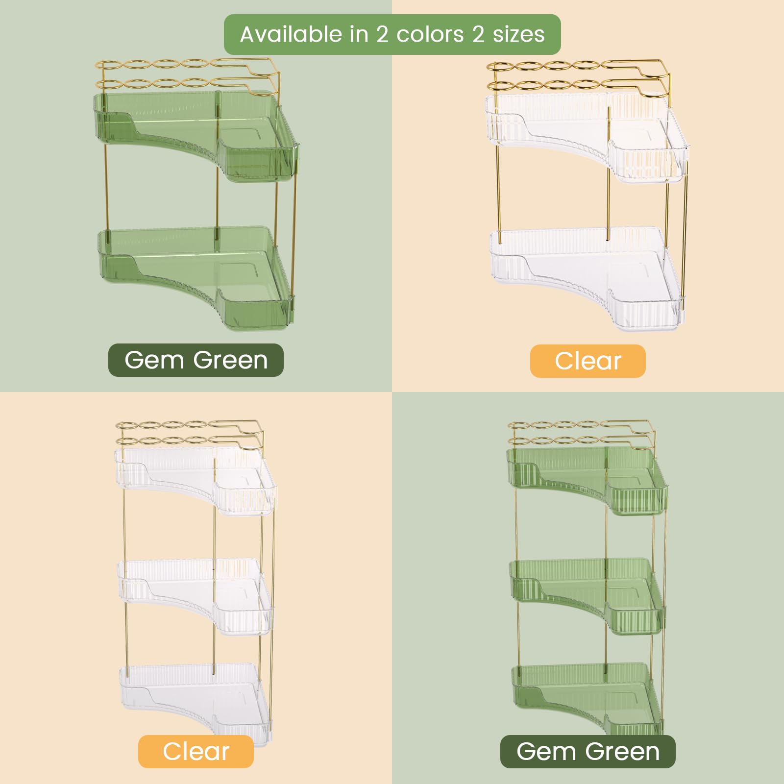 3-Tier Clear Makeup Organizer for Vanity with Brush Holder - Corner Bathroom & Countertop Storage for Cosmetics, Jewelry, Skincare - Perfect for Bedroom Dresser, Bathroom Counter & Kitchen Organization