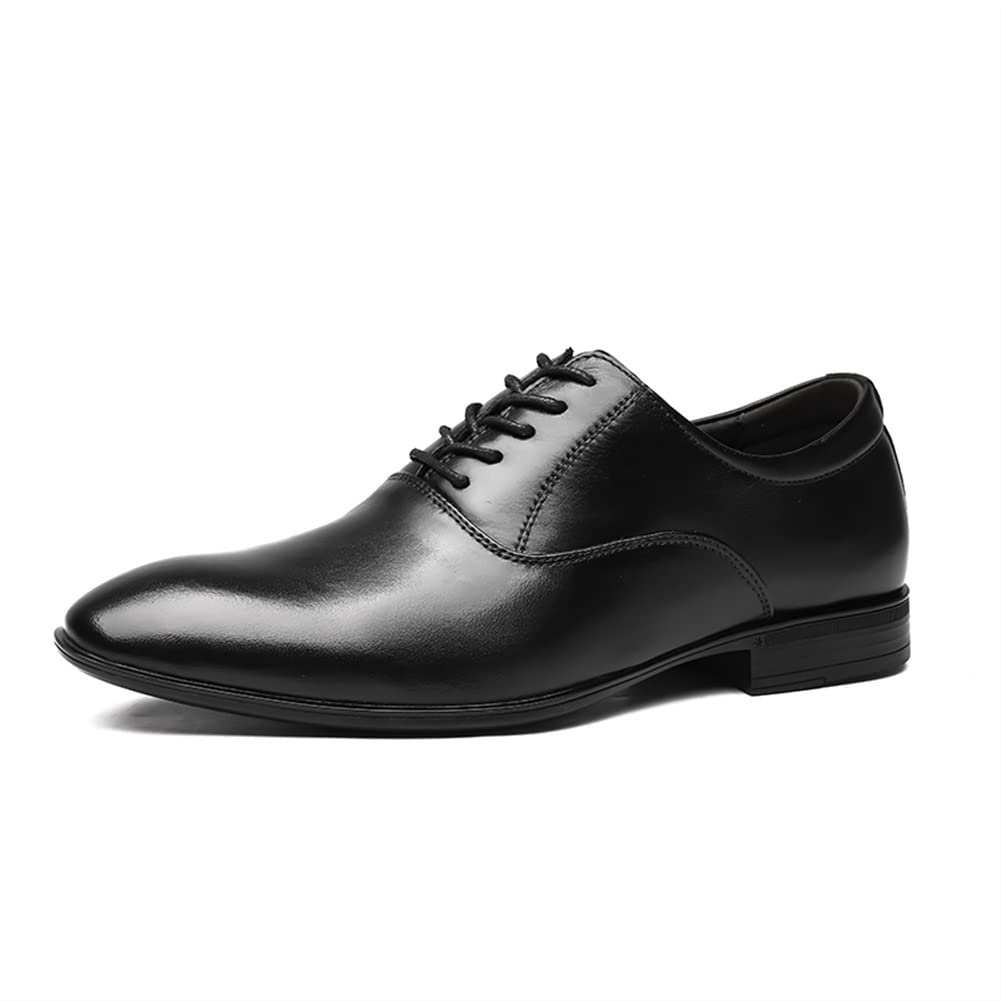 Premium Men's Genuine Leather Dress Oxford Shoes - Slip-Resistant Lace-Up Business Shoes with Round Toe & Low Block Heel (Black, Size 11.5) | Perfect for Office, Weddings & Formal Events