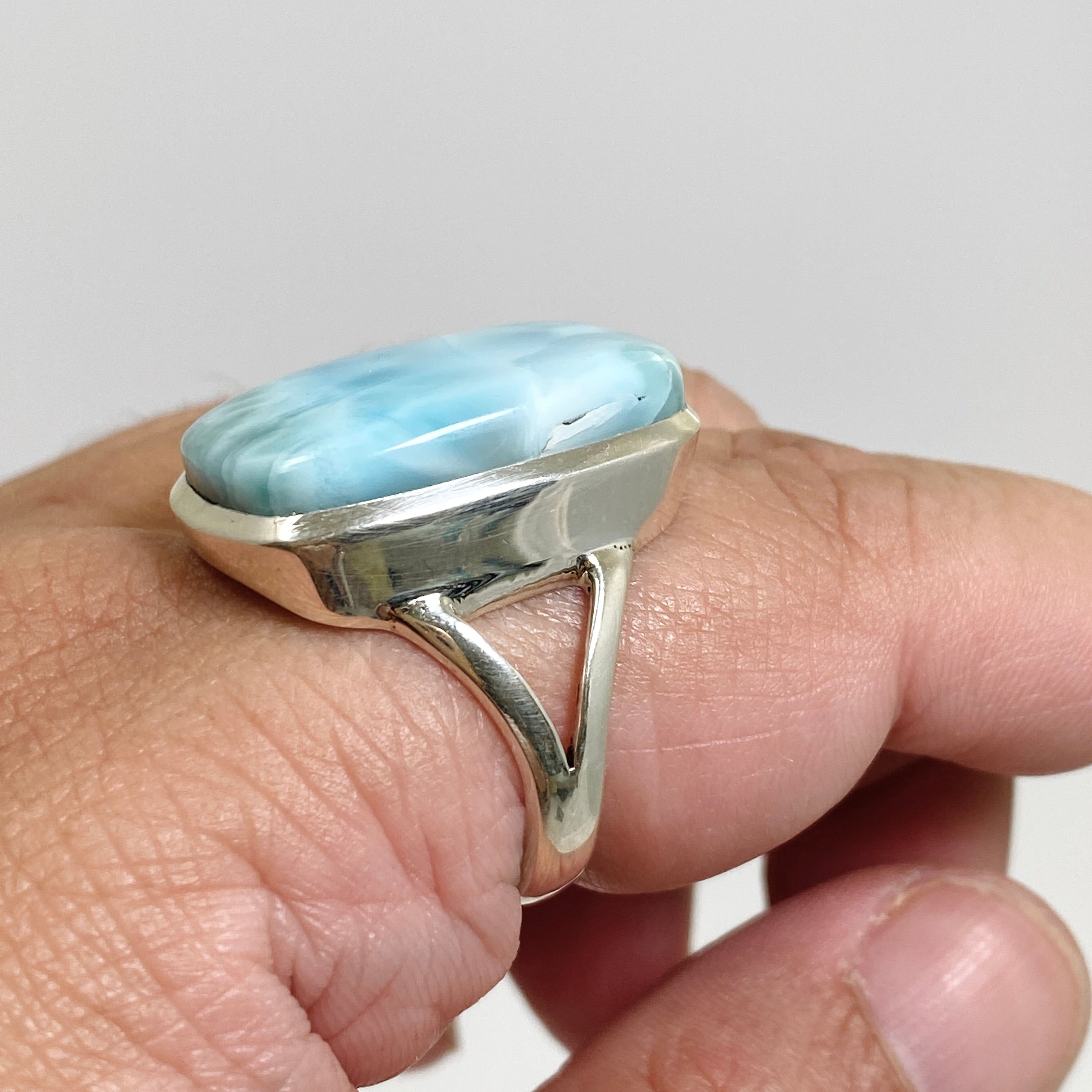 Larimar Rectangular Cabochon Split Band Ring - Size 12 - PRGJ826 - Perfect for Boho Jewelry, Beach Weddings & Everyday Elegant Style