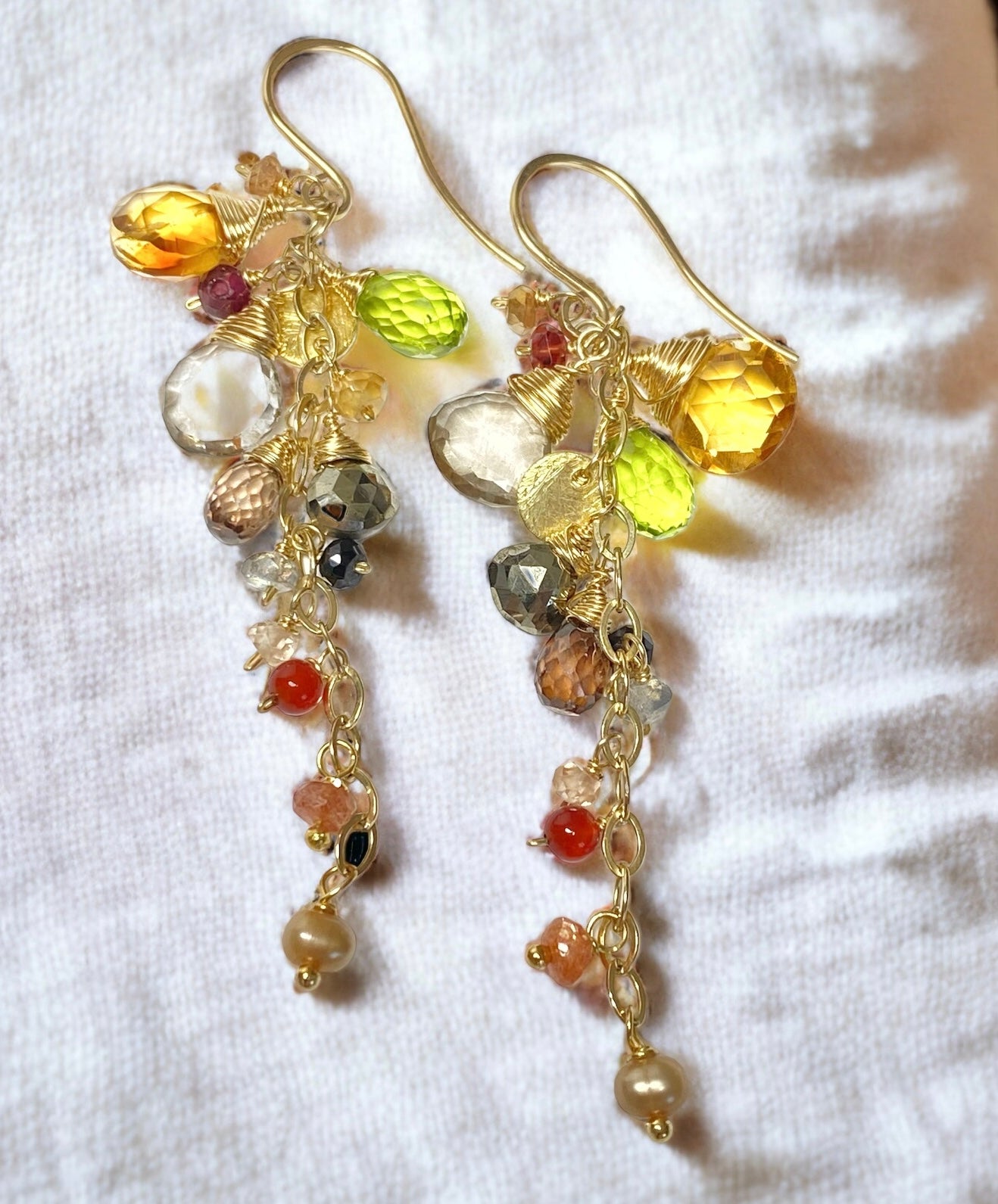 Elegant Citrine & Multi-Gemstone Dangle Earrings with Gold Chain Tassel & Peridot | Perfect for Weddings, Parties & Special Occasions