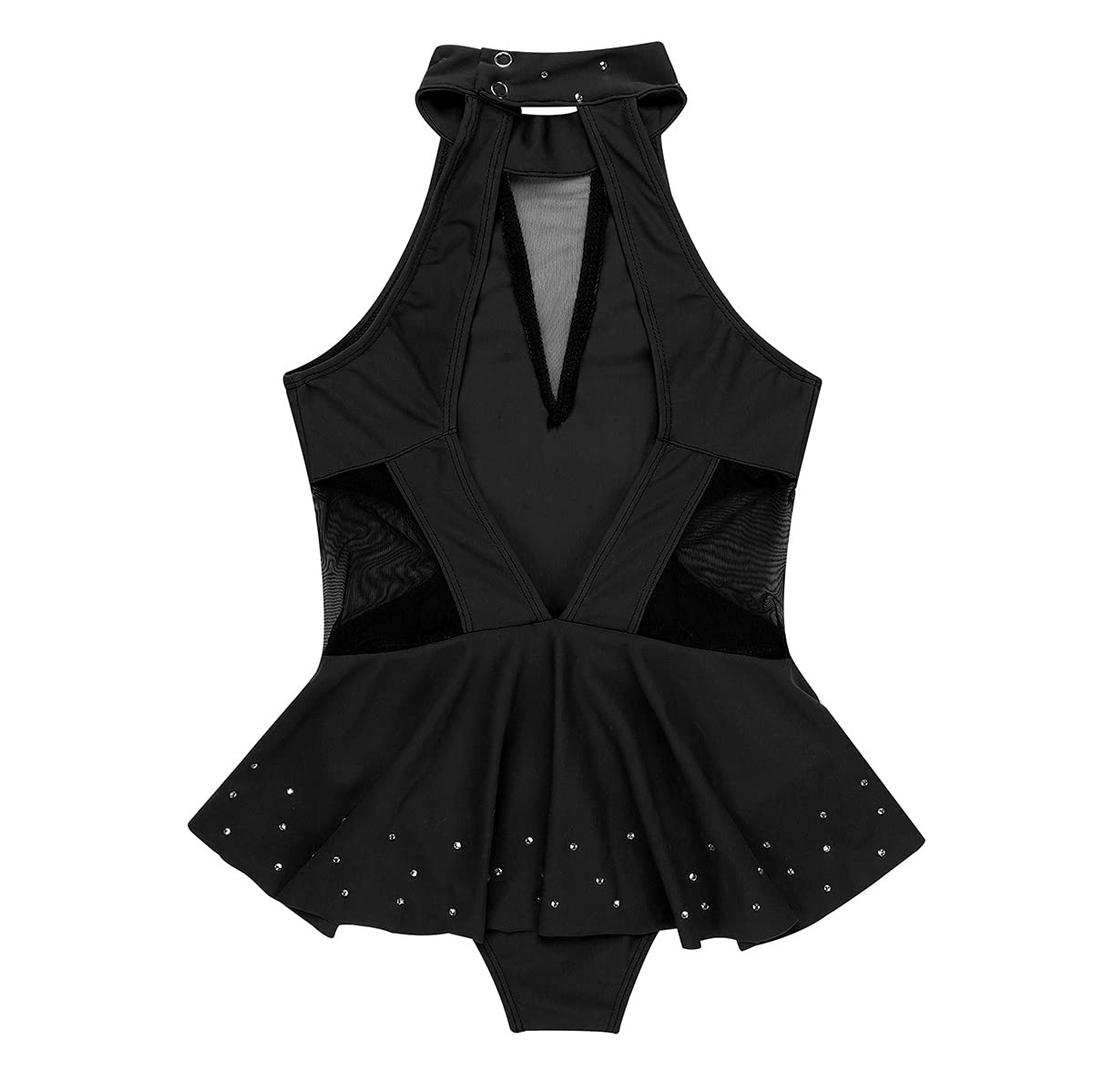 Kids Girls Sleeveless Sparkly Rhinestone Leotard Dress with Cutout Back for Ice Skating, Roller Skating, Ballet Dance, Gymnastics & Performance Costume