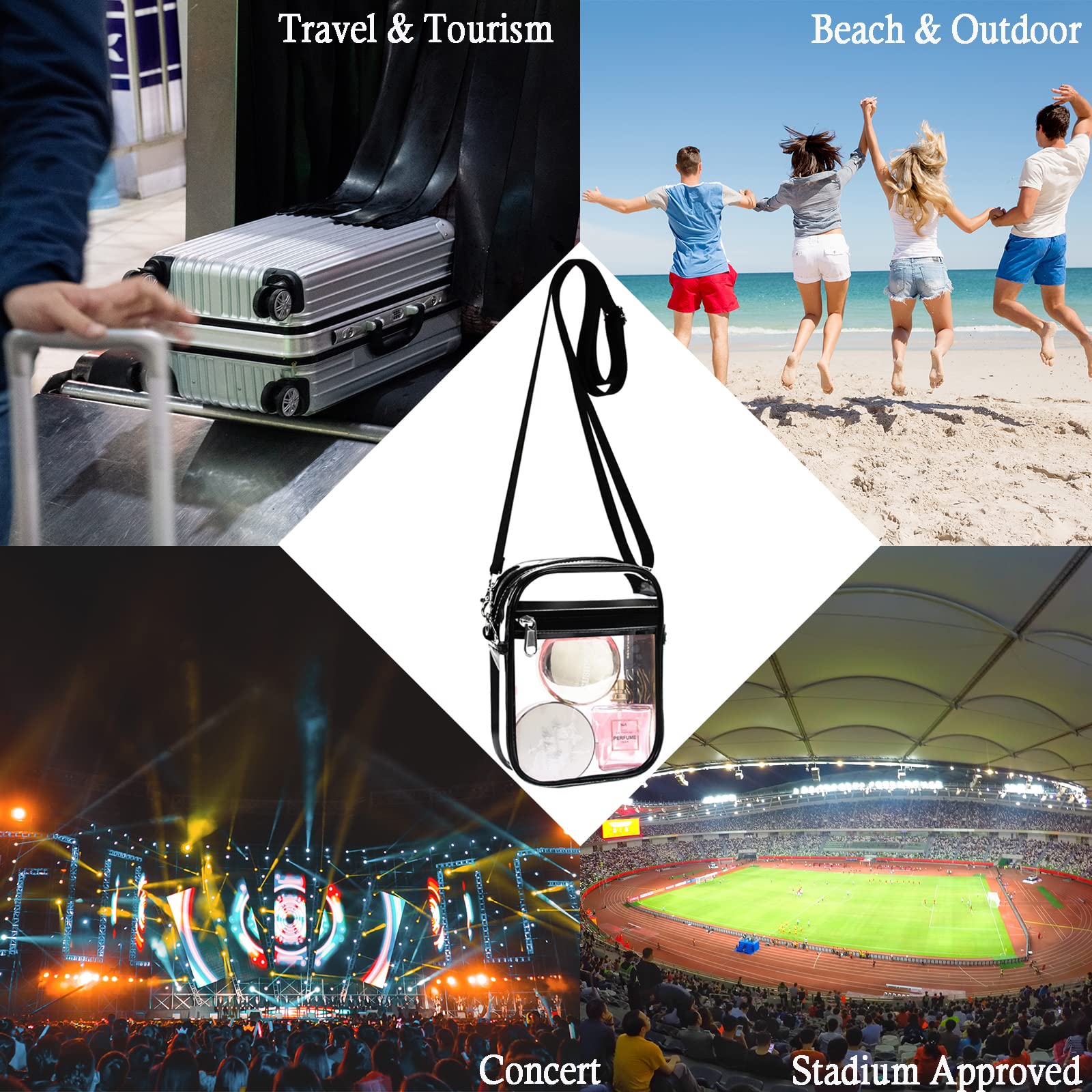 Clear Crossbody Bag for Women - Stadium Approved Transparent Shoulder Purse, Fashionable Messenger Bag for Work, Concerts & Outdoor Events - Perfect Cosmetic & Essentials Organizer for Travel, Sports & Daily Use