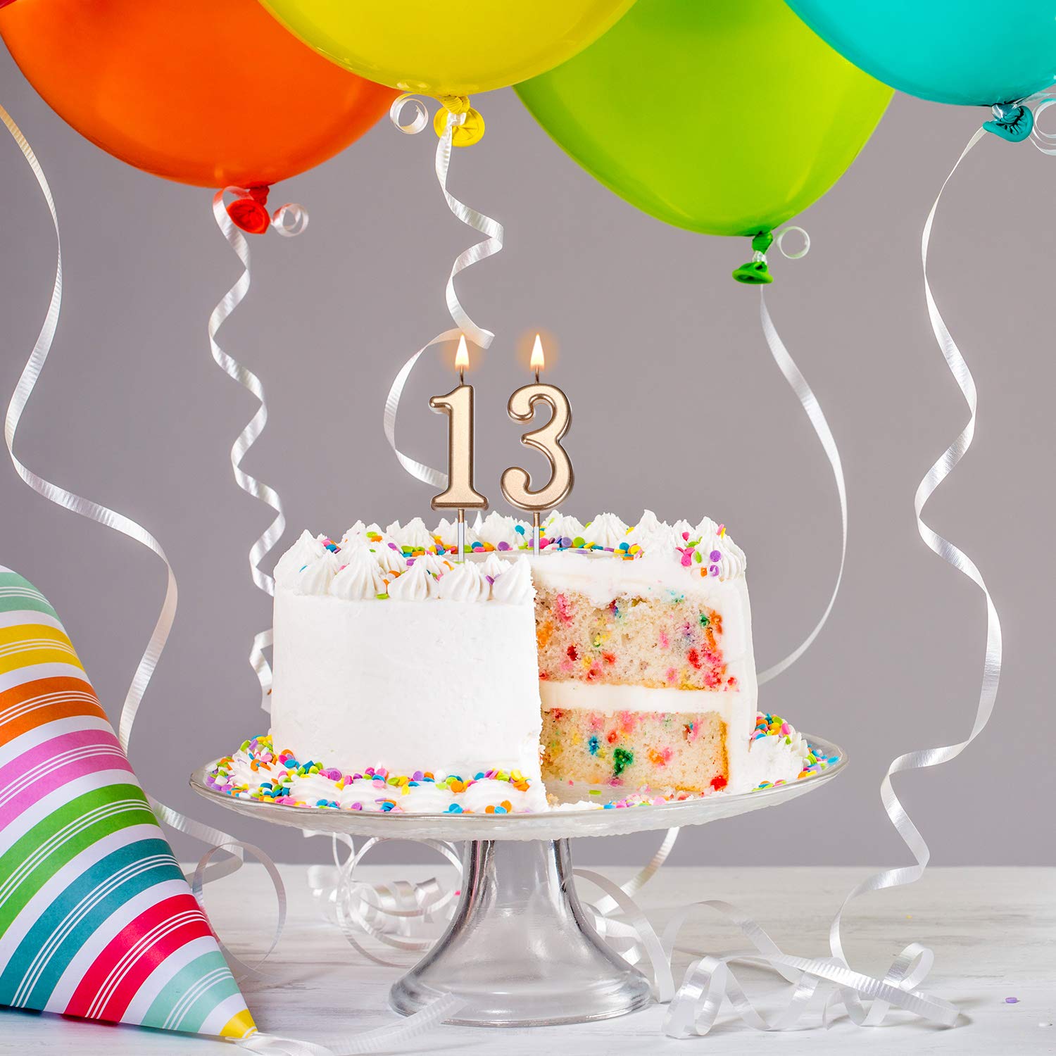 13th Birthday Cake Candles - Number Candles for Happy Birthday, Wedding & Anniversary Decorations - Champagne Gold (3.54 Inches) - Perfect for Birthday Parties, Wedding Cakes & Celebration Favors