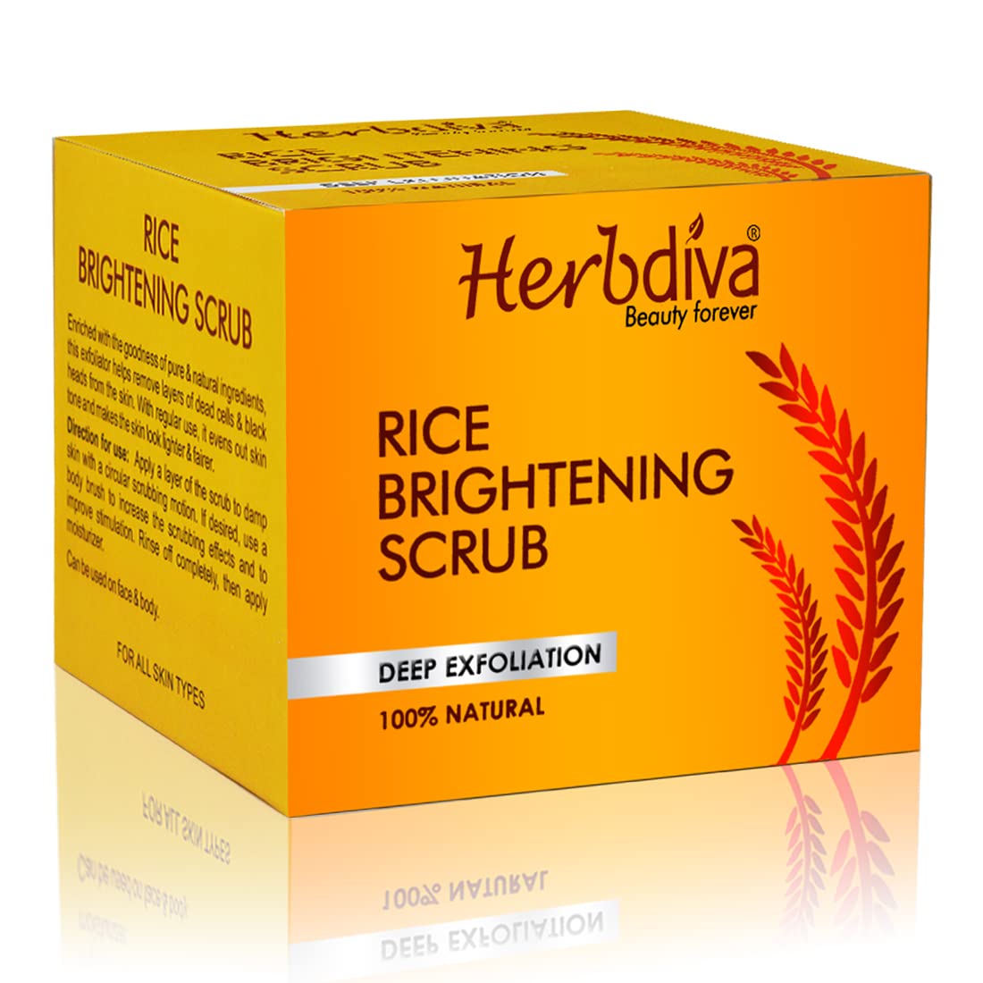 Herbdiva Rice Brightening Scrub 250ml - Enriched with Almond Oil & Shea Butter for Deep Exfoliation & Glowing Skin | Pure Natural Face Scrub for Dark Spots & Dullness | Perfect for Daily Skincare Routine & Spa Treatments