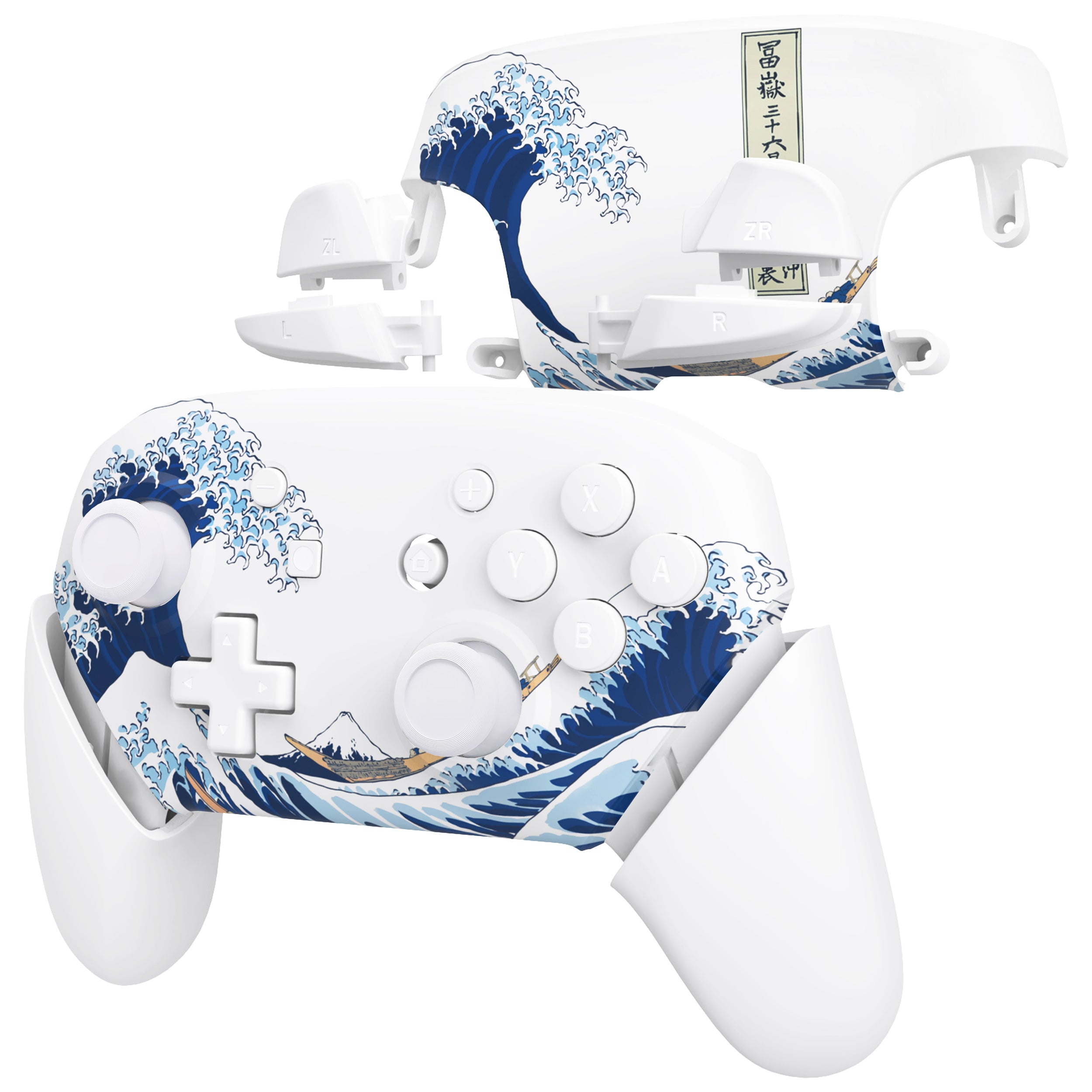eXtremeRate The Great Wave Off Kanagawa Faceplate & Backplate Set for Nintendo Switch Pro Controller - Custom Replacement Parts (Controller Not Included) - Perfect for Gaming Enthusiasts & Art Lovers - FRT111