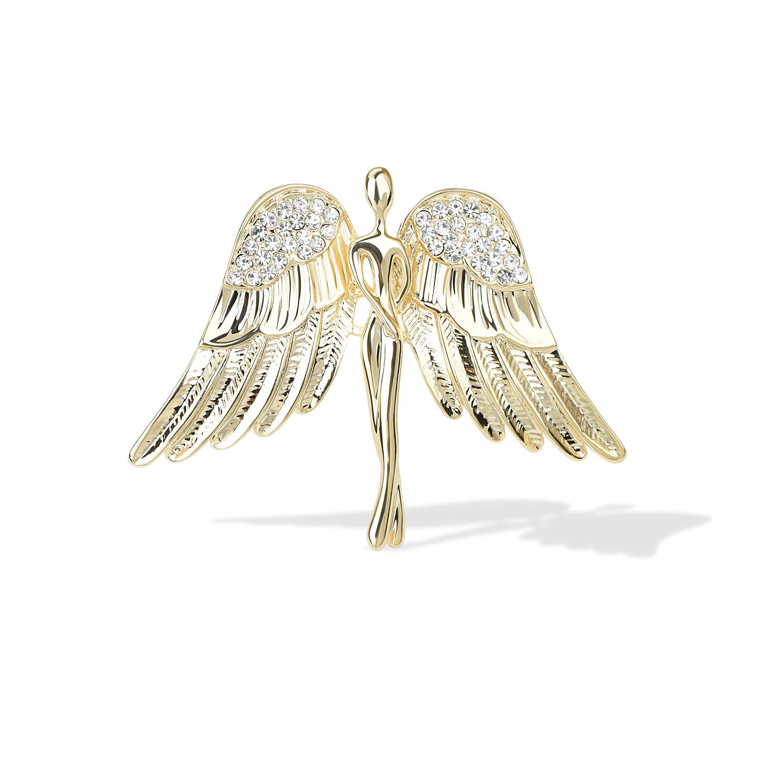 Vintage Guardian Angel Jewelry - Golden Crystal Flying Angel Wings Brooch Pin for Women, Bridal Bouquet Jewelry, Wedding Lapel Pin - Perfect for Bridal Accessories, Gift Giving & Special Occasions