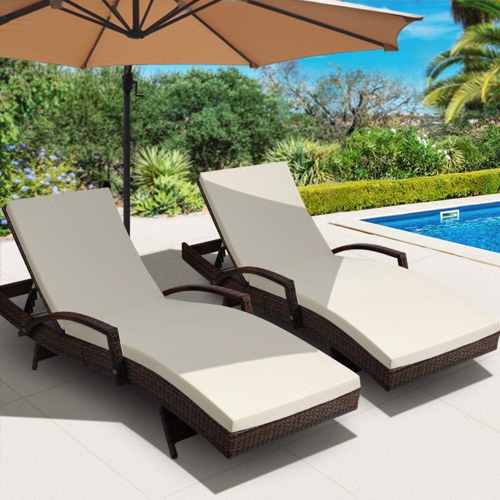 Gardeon 2-Piece Outdoor Sun Lounger Set - Rattan Wicker Patio Daybed for Poolside, Beach & Garden Relaxation