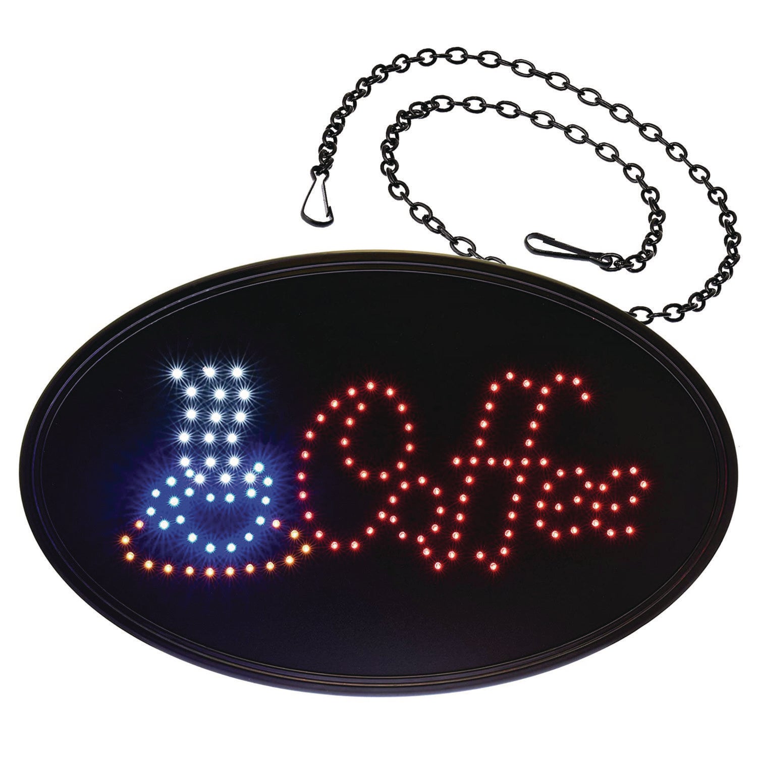 Alpine Industries LED Oval Coffee Sign - 23x14 Inches, Black Frame with Blue & Red Graphics - Perfect for Cafes, Restaurants & Home Decor