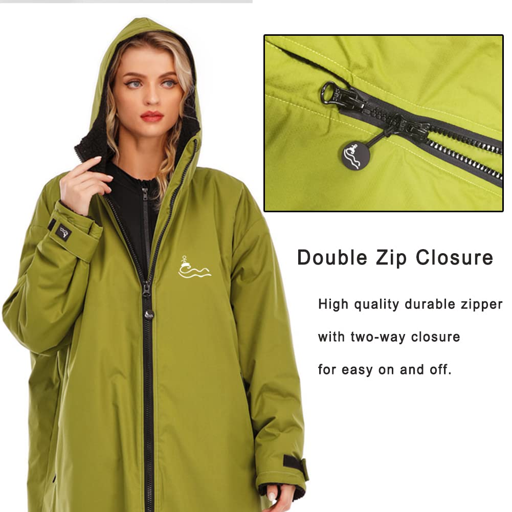 KUYUSHOP Waterproof Changing Robe - Oversized Fleece-Lined Surf Poncho with Hood & Long Sleeves | Thermal Swim Parka for Beach, Surfing & Outdoor Activities