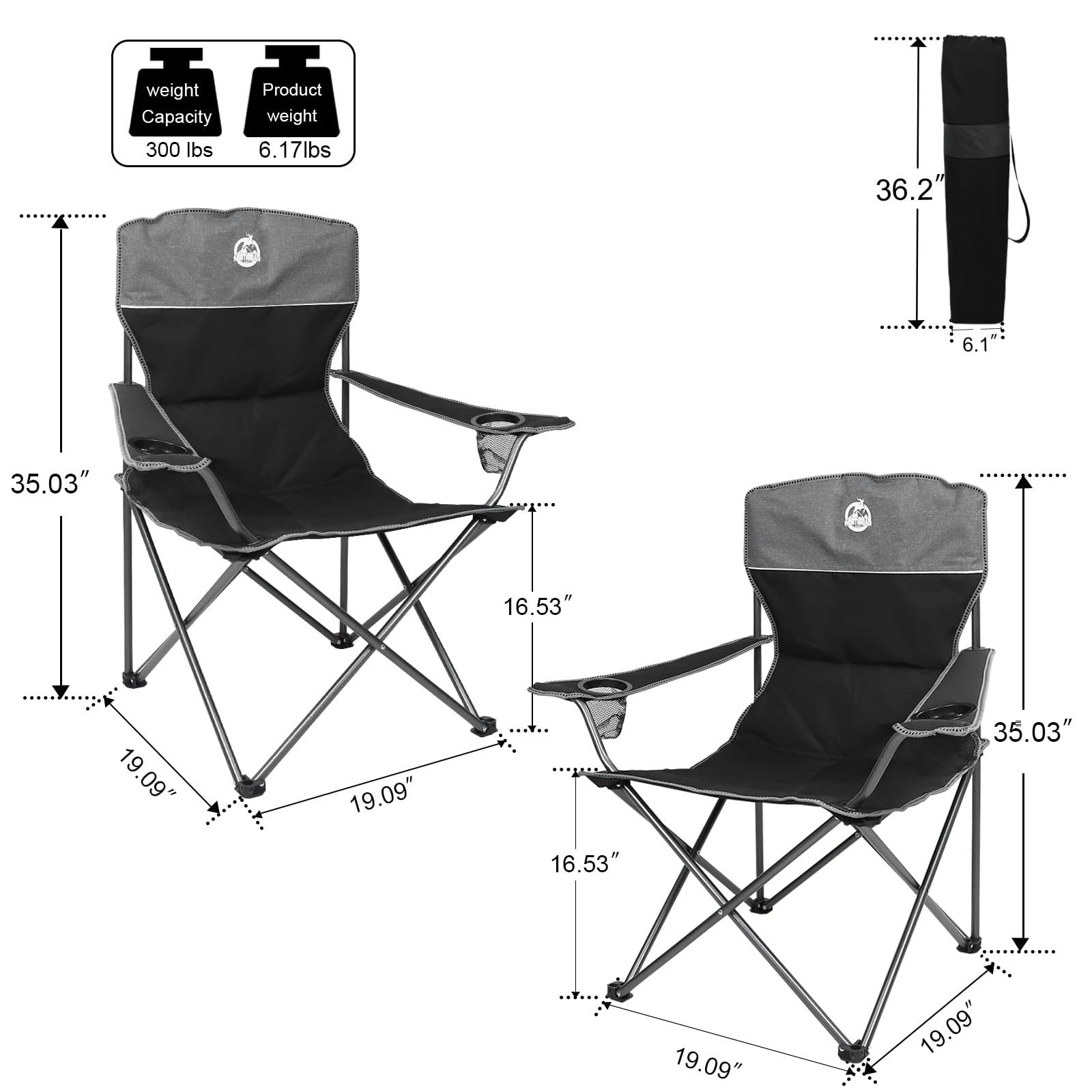 Northroad 4-Piece Outdoor Folding Camping Chair Set with Padded Seats - Includes 1 Loveseat, 2 Single Chairs & Portable Table - Compact Collapsible Design with Carry Bag - Perfect for Patio, Backyard, Beach, Picnics & Outdoor Gatherings (Black)