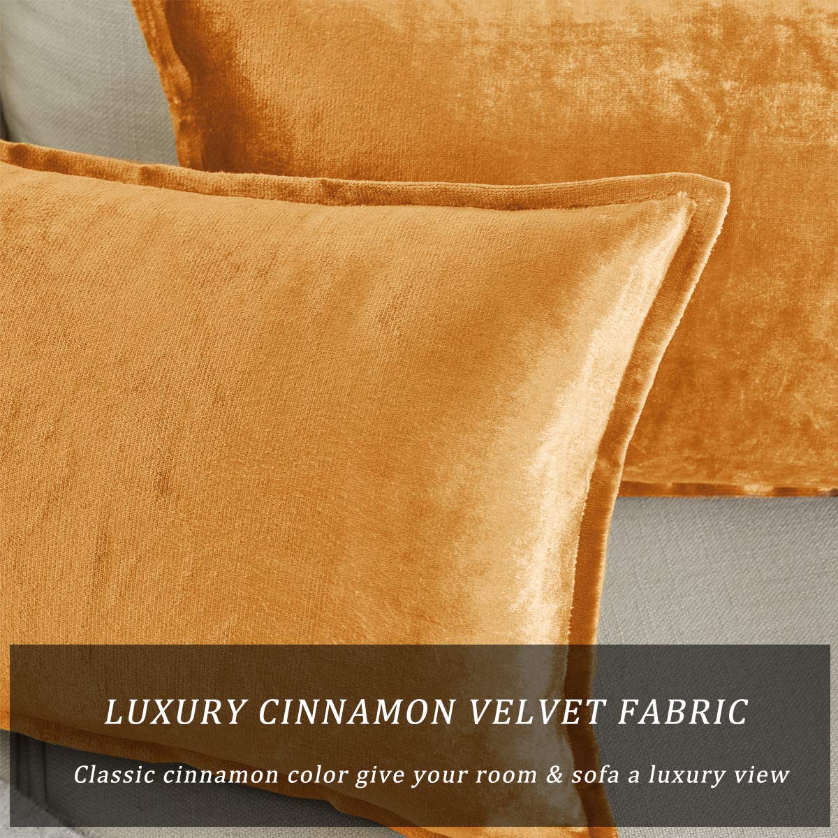 GIGIZAZA Velvet Decorative Lumbar Throw Pillow Covers 12x20 Inches, Cinnamon Orange, Pack of 2 - Soft Couch & Sofa Pillow Covers for Living Room, Bedroom Decor