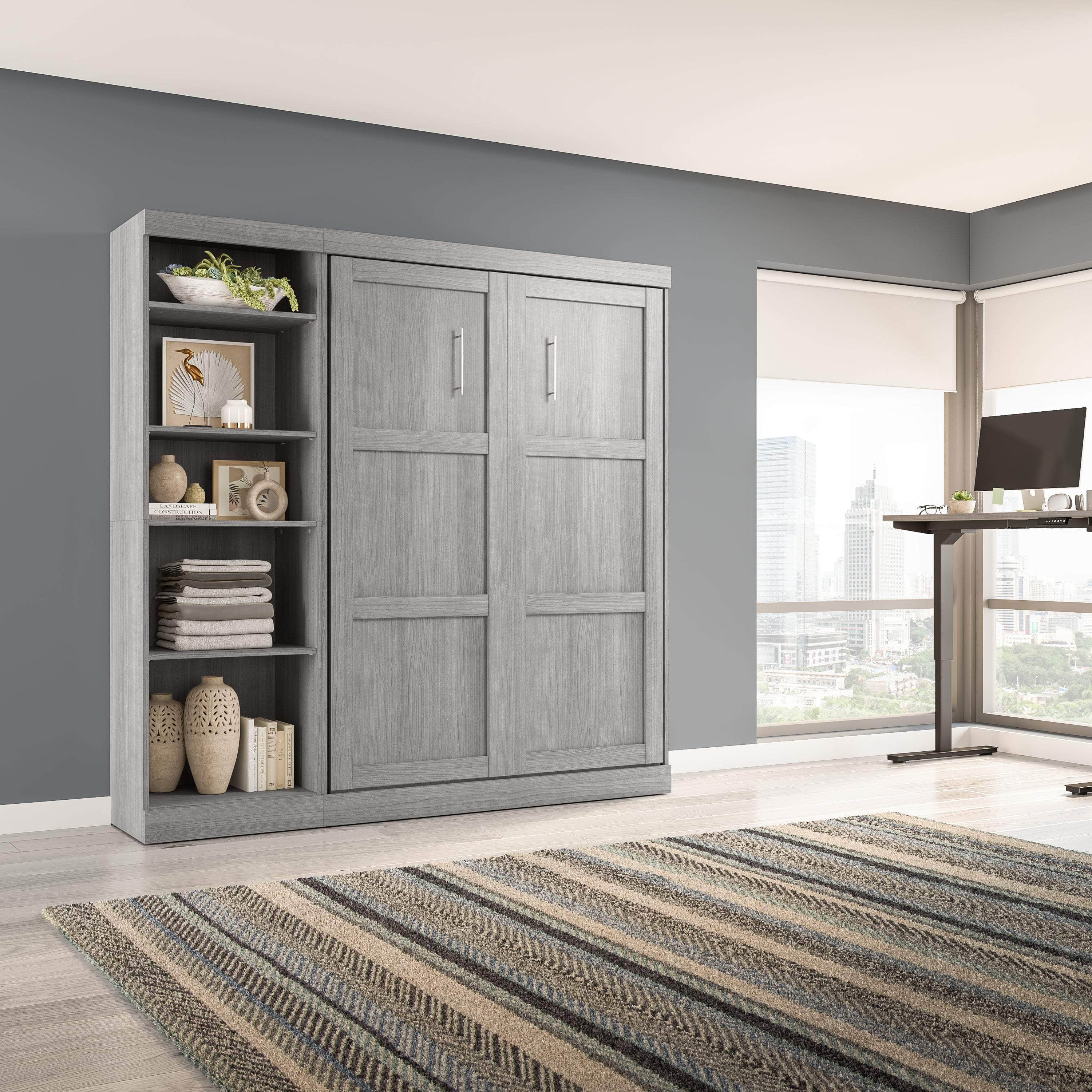 Pur Full Murphy Full Bed with Storage Unit (84W) - 7 Color Options | Space-Saving Wall Bed for Small Apartments & Guest Rooms
