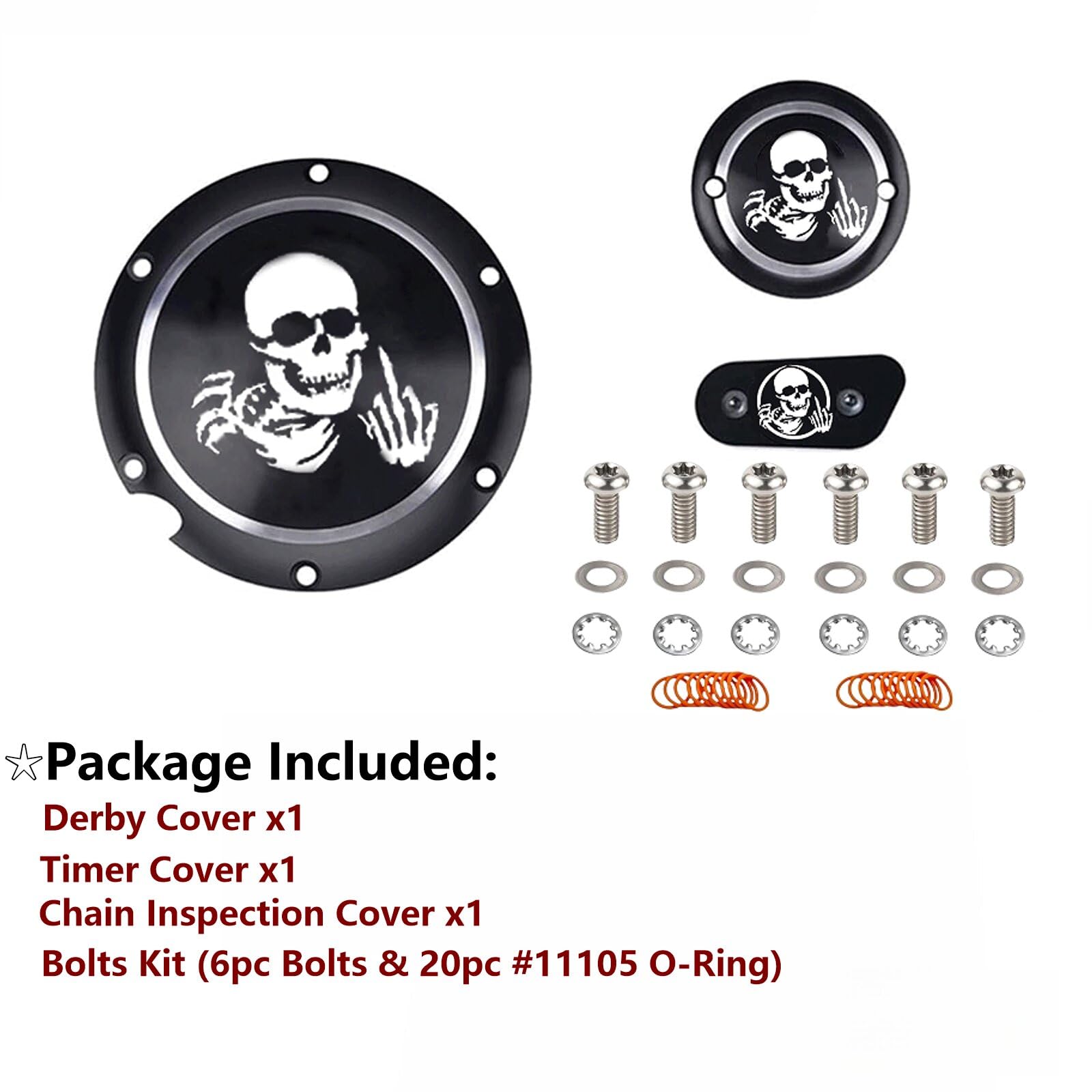 TDZ Skull Derby Timer Chain Inspection Cover & Titanium Bolts for 2004-Late Harley Sportster Iron XL 883 1200 48 72 (3pcs) - Motorcycle Customization & Performance Upgrade