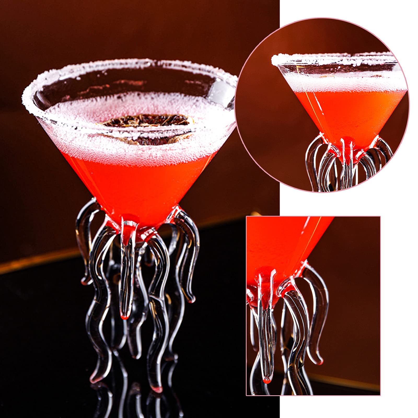 2 PCS Creative Octopus Jellyfish Martini Glasses - Crystal Clear Stemless Whiskey Goblets for Cocktail, Wine & Liquor - Perfect for Home Bar, Parties & Gift Giving
