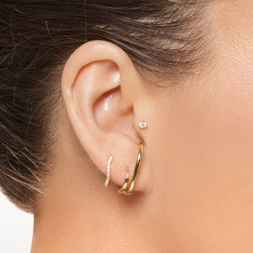 10k Gold Diamond Fine Wave Huggie Earrings for Women - Elegant Everyday Hoop Earrings for Work, Party & Special Occasions