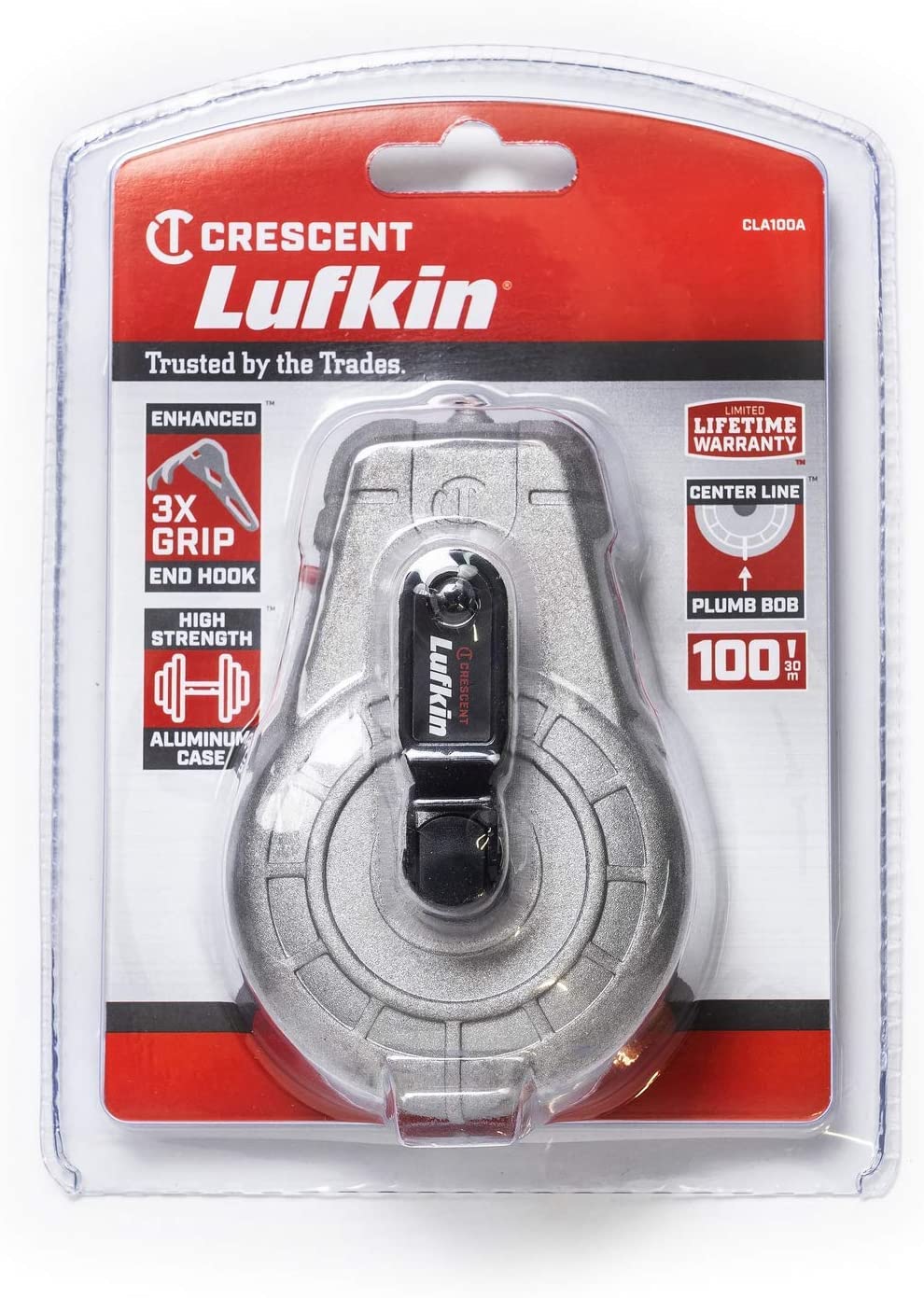 Crescent Lufkin 100-Foot Aluminum Chalk Reel - CLA100A - Professional Construction Chalk Line Tool for Carpentry, Masonry & DIY Projects
