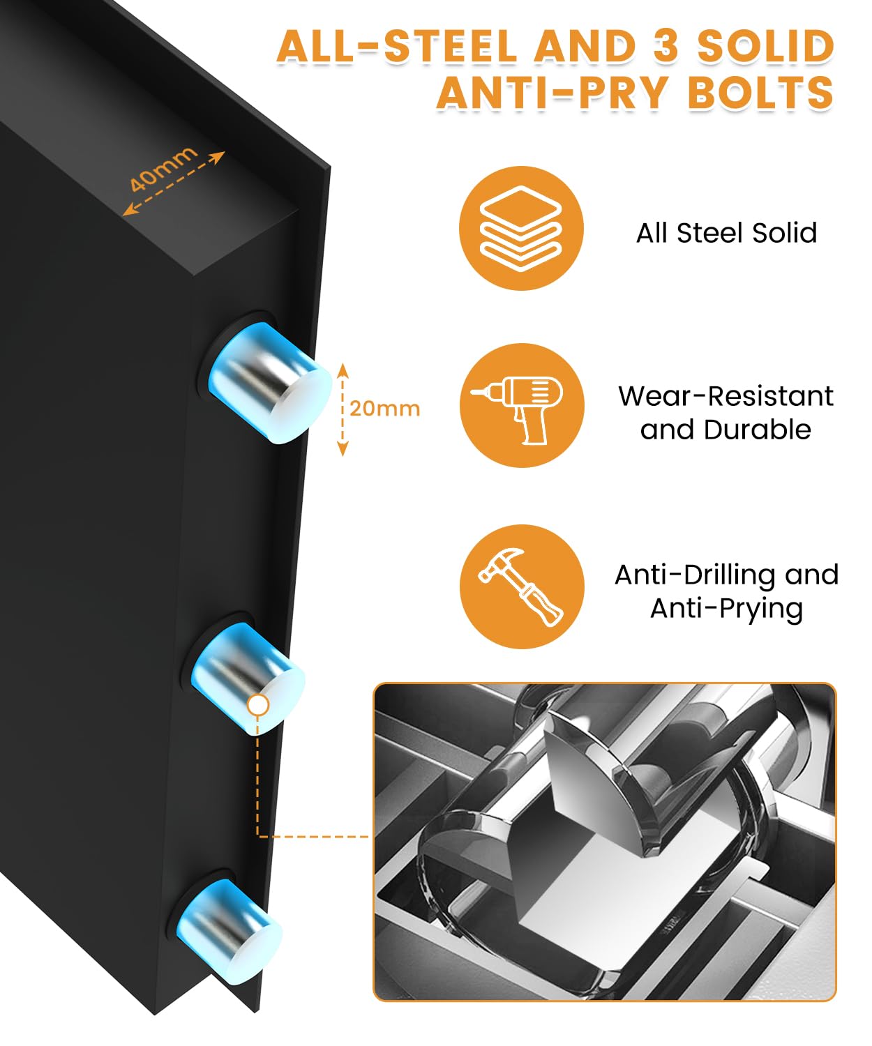 3.4 Cuft Fireproof and Waterproof Digital Safe Box for Home - Anti-Theft Security Safe with Electronic Keypad, Mute Mode & Alarm System - Ideal for Storing Jewelry, Cash, Documents, and Medicine (Home/Office/Bank Use)