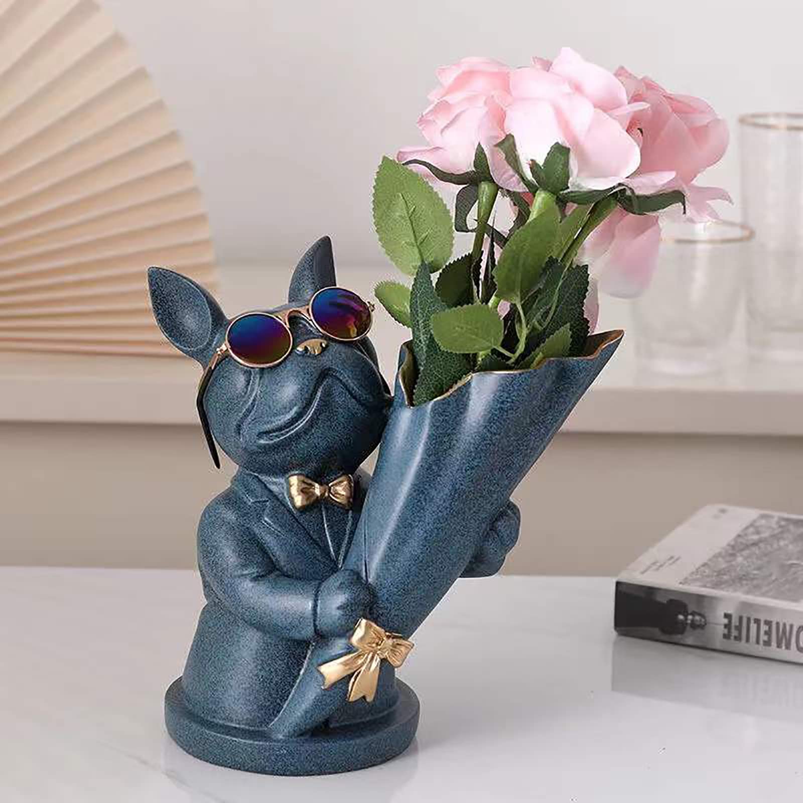 French Bulldog Sculpture Statue - Yoga Green Desktop Decor for Home & Office | Cute Animal Figurine for Shelf Display, Yoga Studio, or Gift Idea