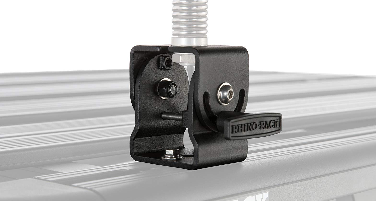 Rhino-Rack 43196 Folding Antenna & LED Light Mounting Bracket - Compatible with Pioneer Platform, Vortex & Heavy Duty Bars - Perfect for CB Radio Antennas, LED Fog Lights & Truck Lighting - Ideal for Off-Road Adventures, Camping & Night Driving