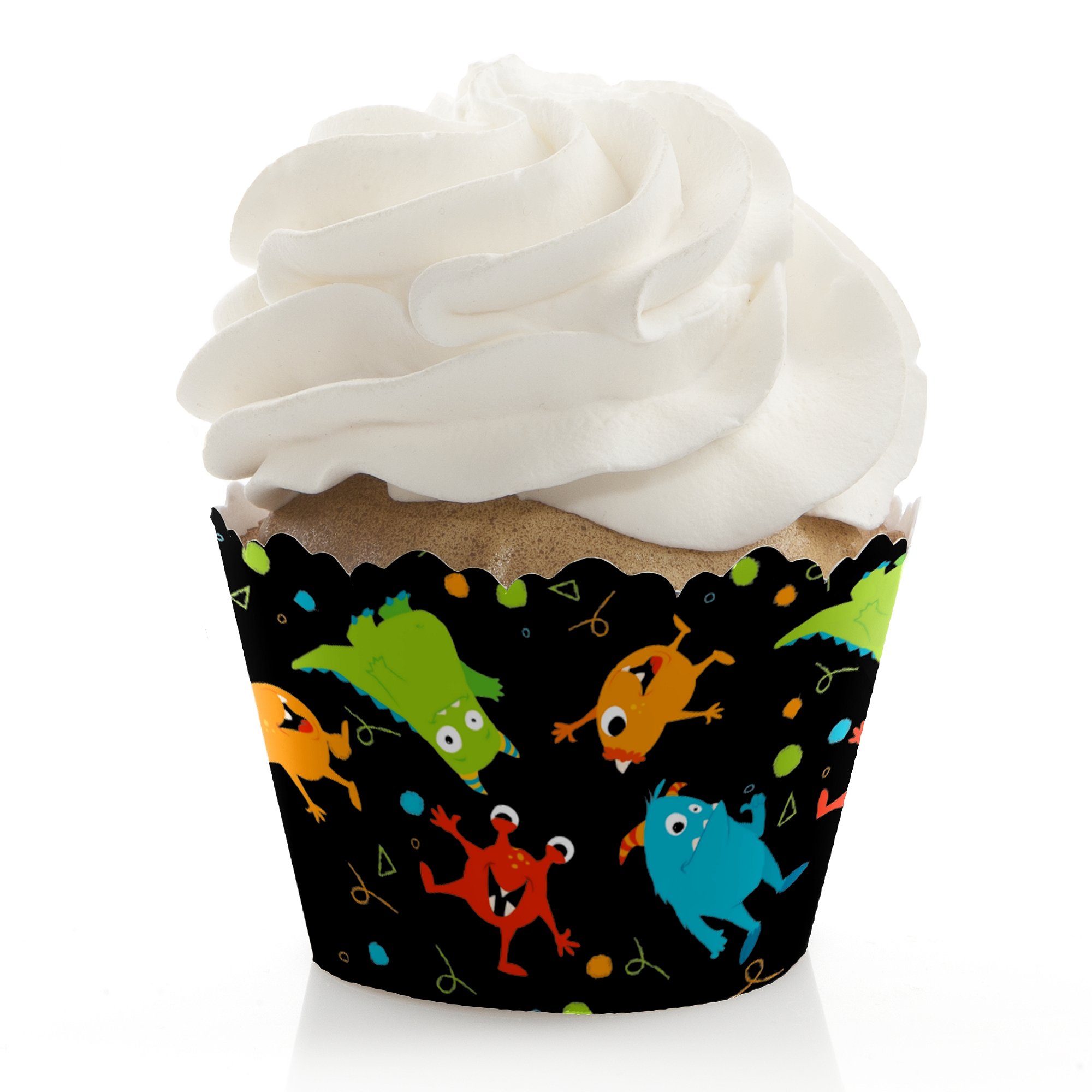 Big Dot of Happiness Monster Bash Party Decorations - 12-Pack Little Monster Cupcake Wrappers for Birthday Parties & Baby Showers - Perfect for Kids' Birthday Decor, Baby Shower Themes, and Monster-Themed Celebrations