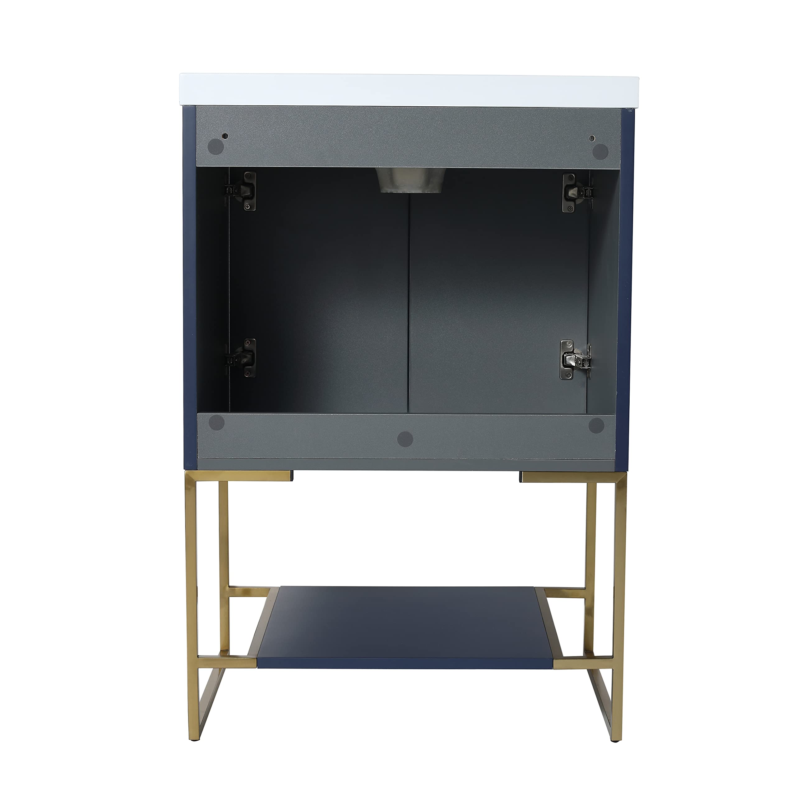 Yoluckea 24-Inch Navy Blue Freestanding Bathroom Vanity Set with Resin Sink Basin - Modern Wood Vanity Cabinet with Storage Shelf & Door - Perfect for Small Bathrooms, Powder Rooms & Apartment Spaces