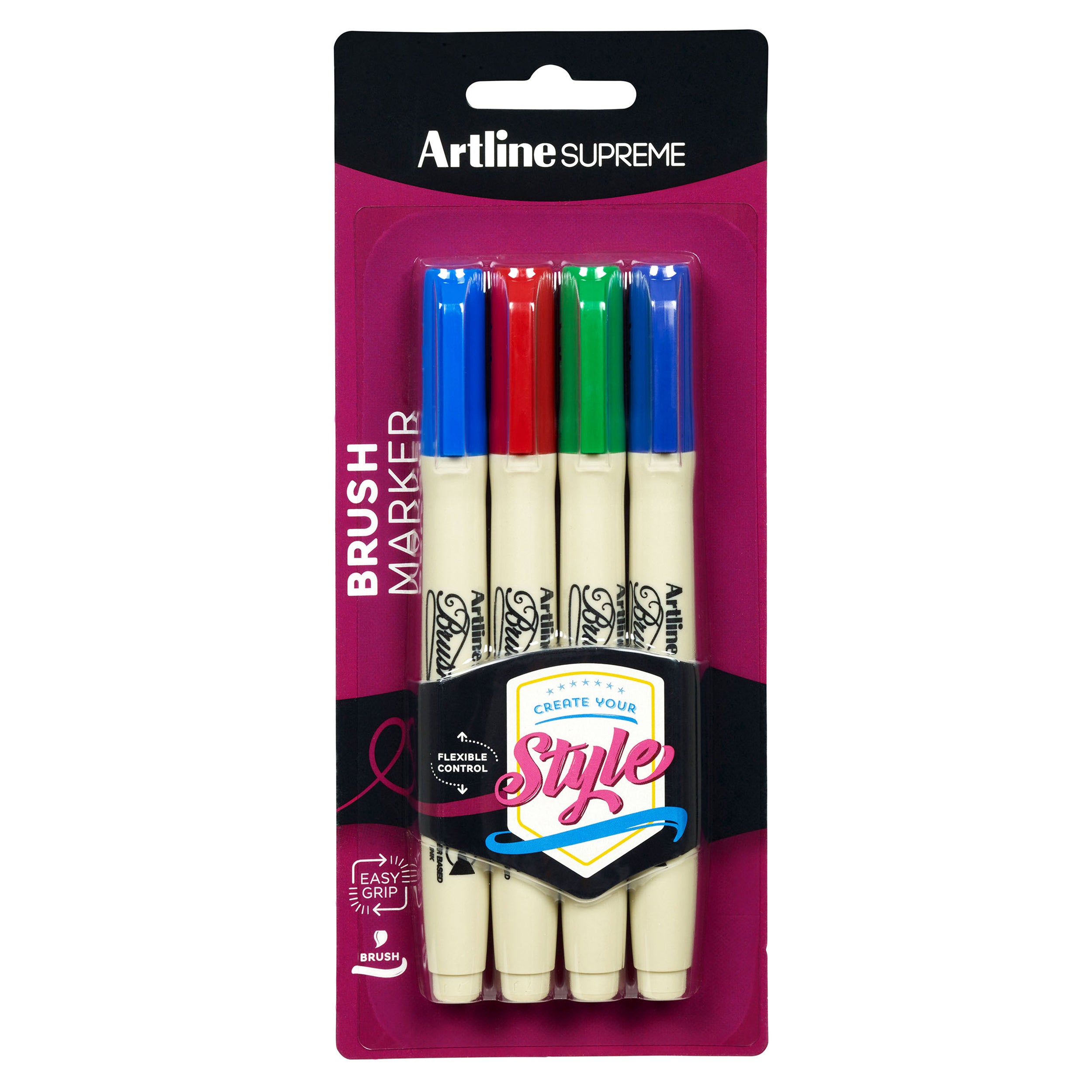 Artline Supreme Brush Markers Set of 4 - Assorted Vibrant Colors for Calligraphy, Hand Lettering & Art Projects - Perfect for Artists, Students & DIY Crafting