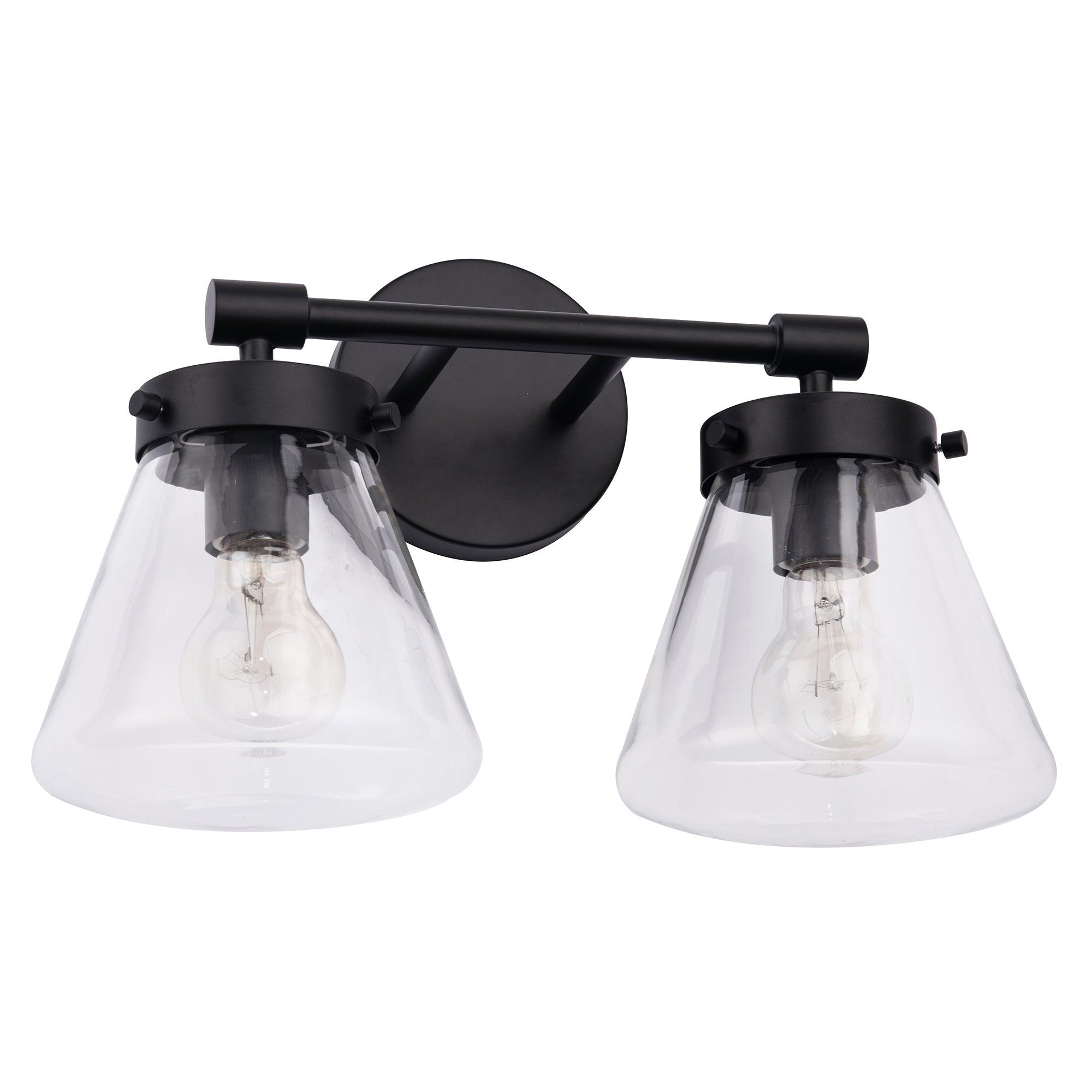 Gleam Modern Farmhouse 2-Light Vanity Light - Bathroom Wall Sconce for Mirror Lighting, Farmhouse Style Fixture with Clear Glass Shades, Perfect for Bedroom, Powder Room or Dressing Area