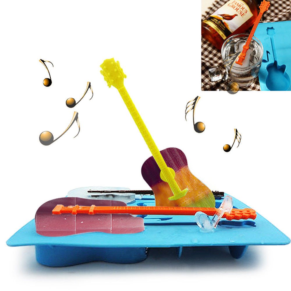 iHHAPY Silicone Popsicle Molds - Funny Guitar Shaped Ice Cube & Chocolate Molds, Reusable Ice Tray for Homemade Ice Pops (Blue) - Perfect for Summer Parties, Kids Snacks & DIY Desserts