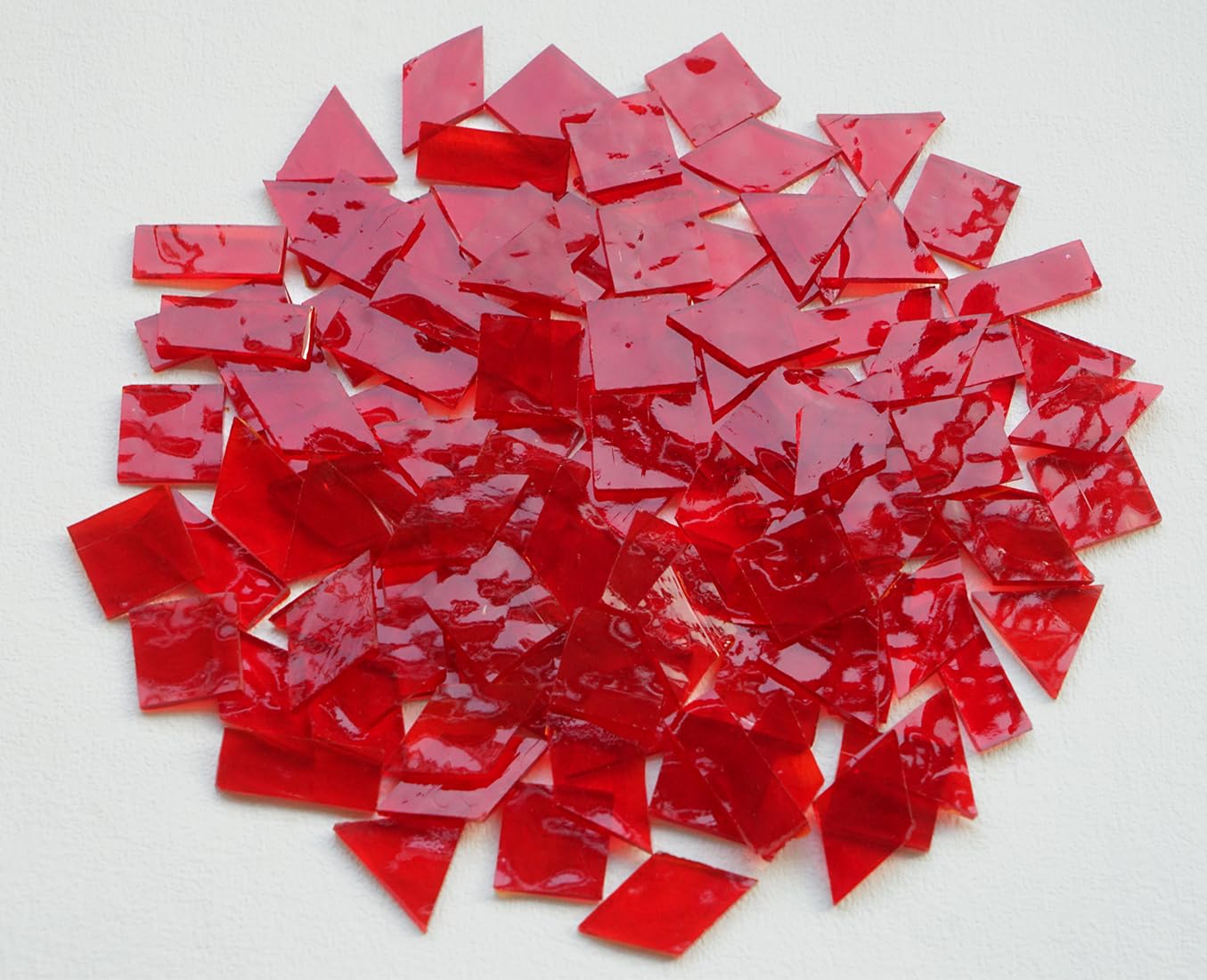 200G Bulk Transparent Textured Stained Glass Mosaic Tiles - 4 Vibrant Shapes for DIY Crafts, Mosaic Art & Home Decor (Lipstick Red) | Perfect for Window Art, Jewelry Making & DIY Gift Projects
