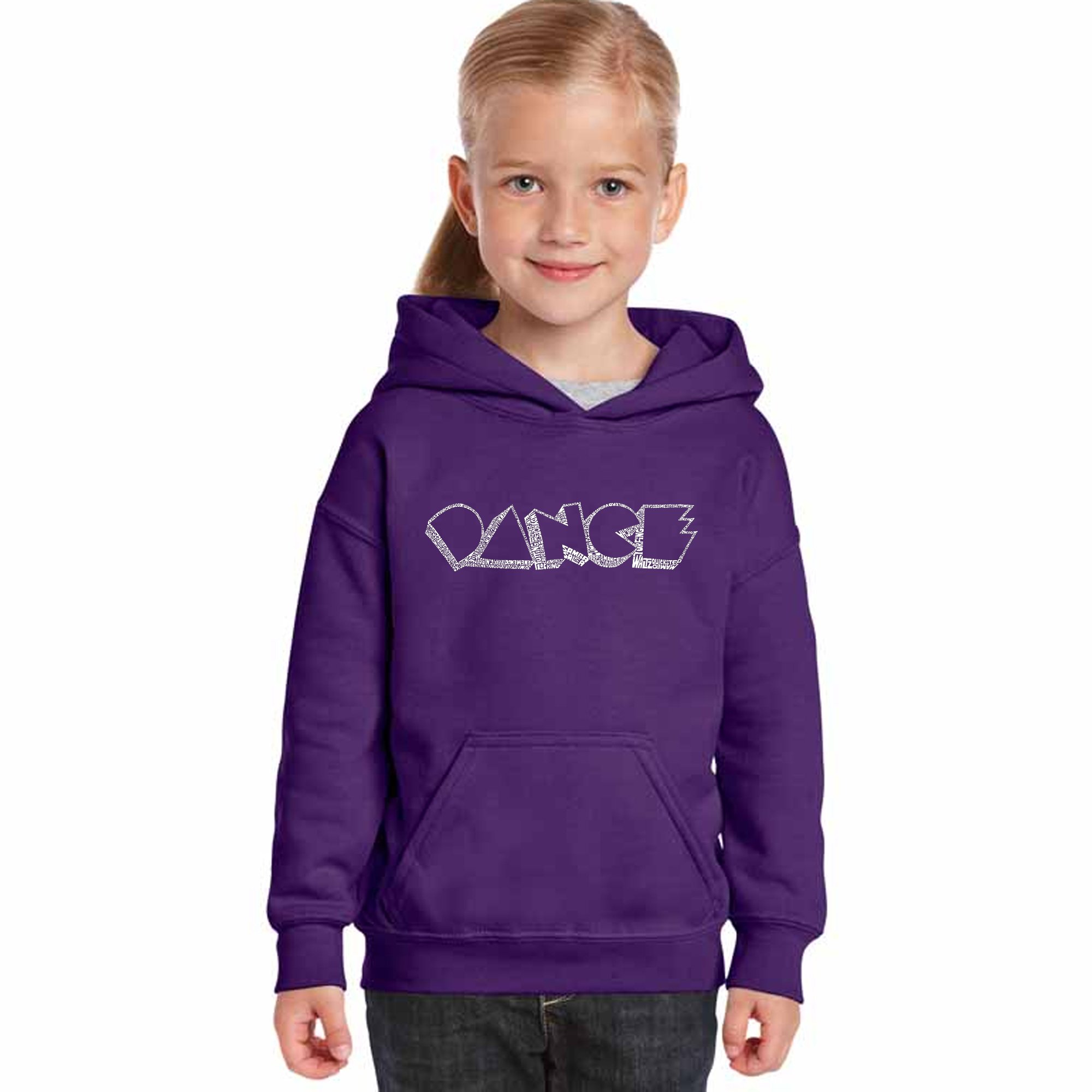 LA POP ART Girls' Dance Word Art Hooded Sweatshirt - Trendy Graphic Pullover for Dance Classes, Performances & Casual Wear