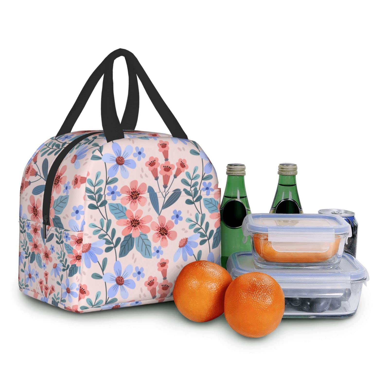 Pink Floral Insulated Lunch Box - Reusable & Portable Meal Container for Men & Women - Perfect for Work, Travel, Picnic & Outdoor Activities