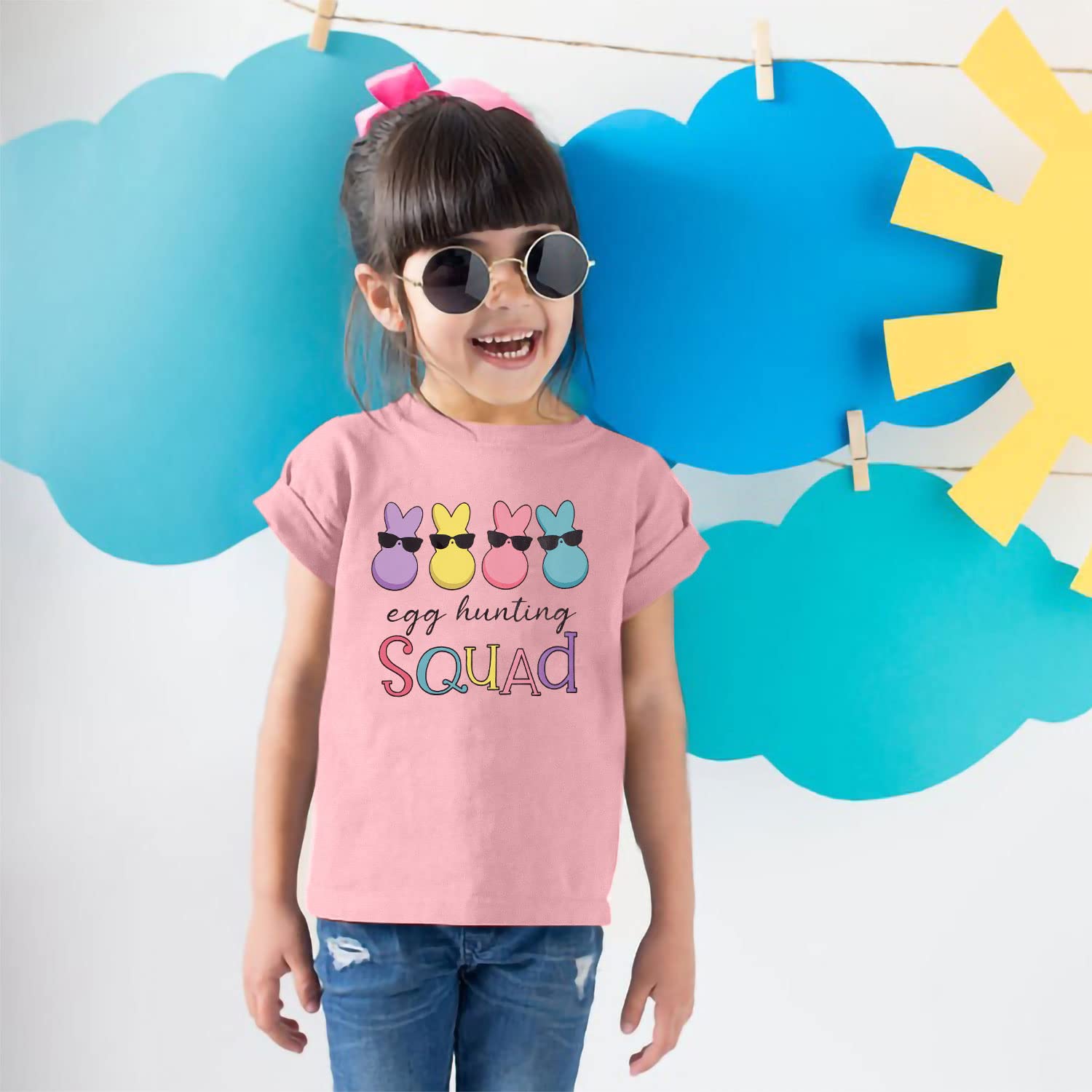 Funny Toddler Easter T-Shirt - Egg Hunting Squad with Bunny & Sunglasses Design | Unisex Matching Group Tee for Easter Rabbit Theme | Perfect for Easter Egg Hunts, Family Photos & Spring Celebrations