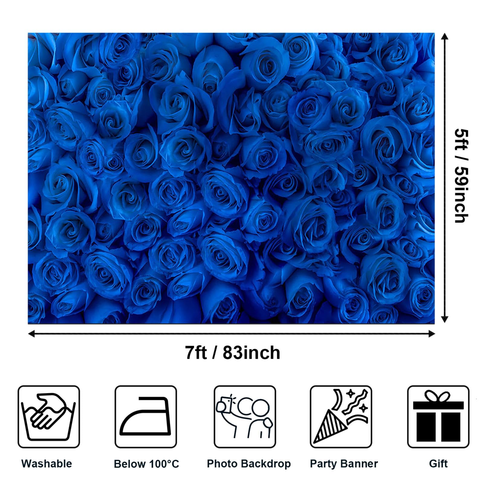 Royal Blue Rose Floral Backdrop - 7x5ft Avezano Blue Rose Flower Photo Studio Props for Birthday, Bridal Shower, Wedding, Miss to Mrs Party Decorations & Portrait Background - Perfect for Baby Showers, Graduations, and Home Decor