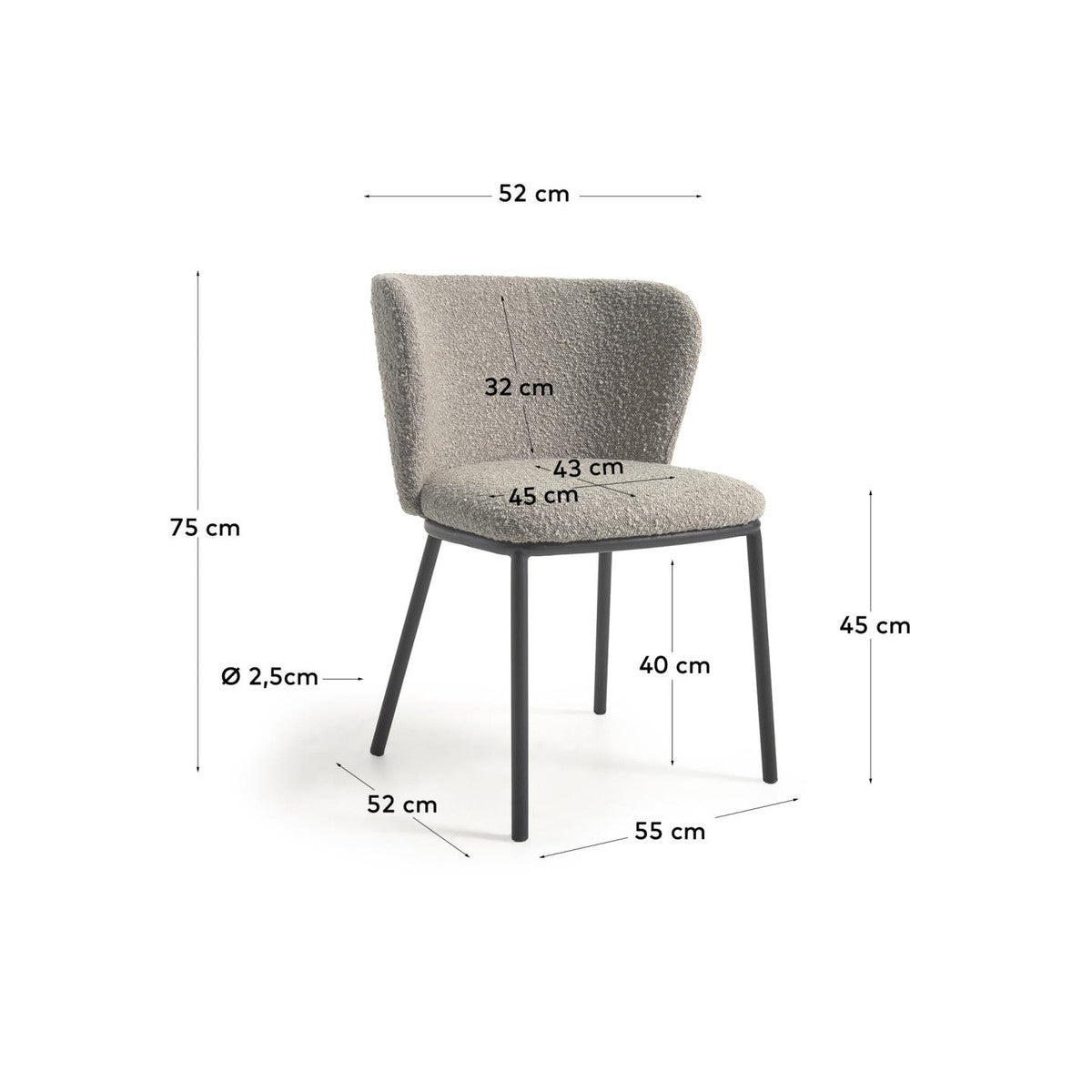 Ciselia Boucle Dining Chair - Modern Upholstered Accent Chair for Kitchen, Dining Room, and Home Decor | Soft Textured Fabric with Sturdy Wooden Legs | Perfect for Small Spaces and Entertaining Guests