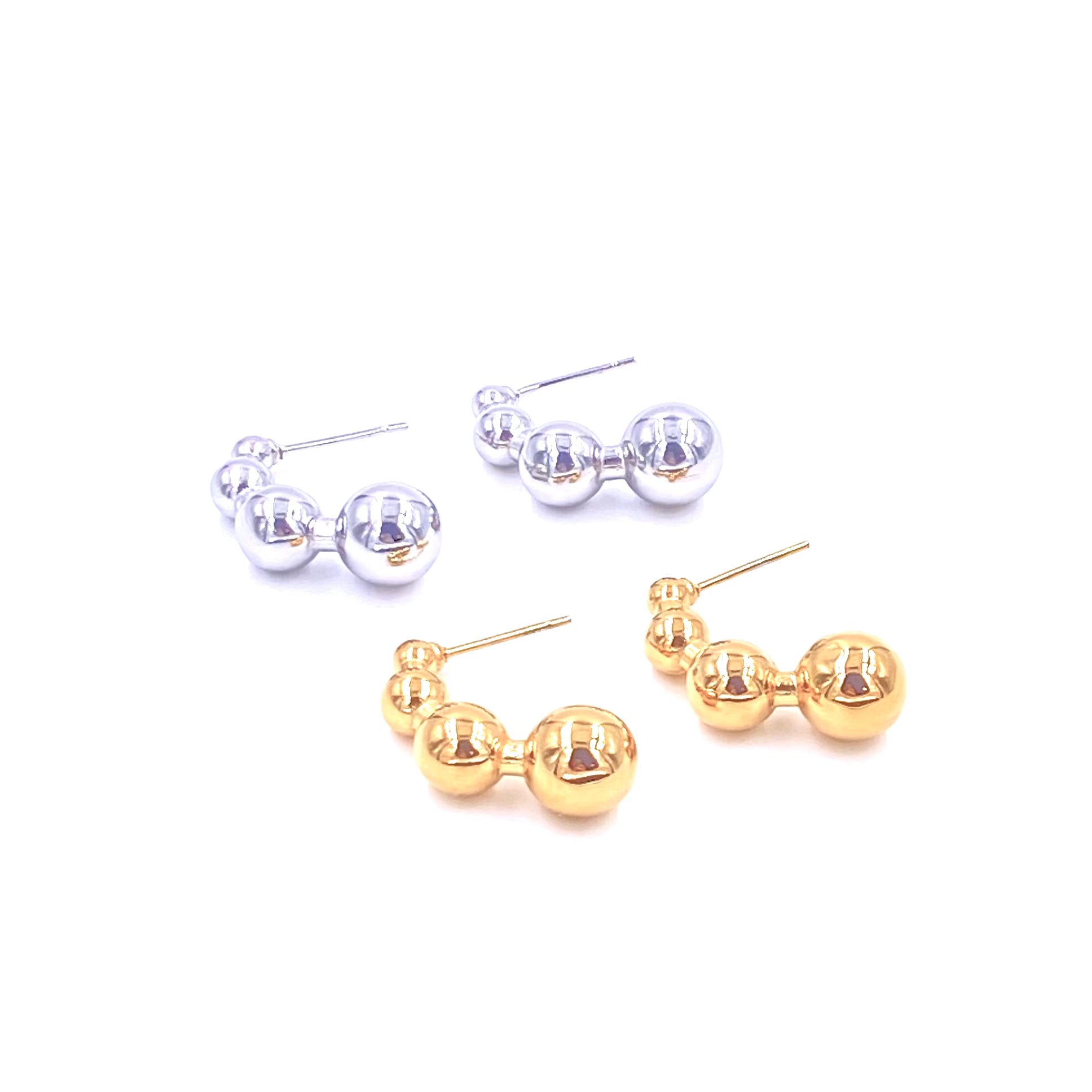 Ashley Gold Stainless Steel Graduated 4 Ball Partial Hoop Earrings for Women - Trendy Minimalist Jewelry for Everyday Wear, Office & Date Night