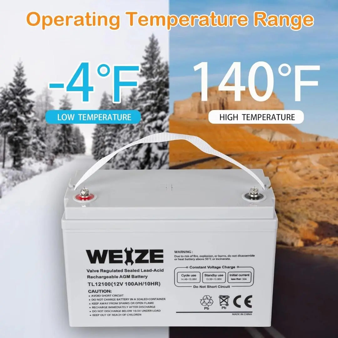 WEIZE 12V 100AH Deep Cycle AGM Battery for Solar, RV, Marine - Maintenance-Free SLA Battery (Light Grey) - Perfect for Off-Grid Power, Trolling Motors & Backup Systems