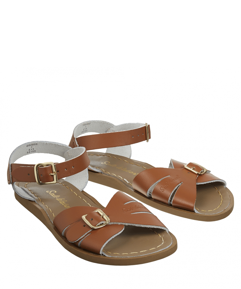 Classic Tan Saltwater Sandals for Women - Comfortable Leather Beach Sandals with Adjustable Buckle | Perfect for Summer, Vacation, Beach & Casual Outfits