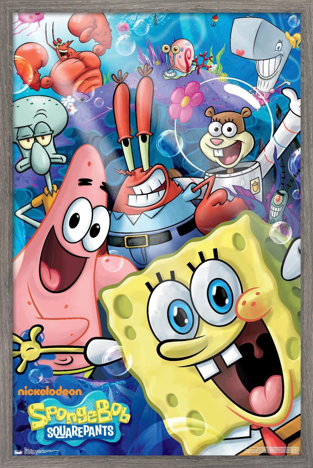Trends International Nickelodeon Spongebob Joy Wall Poster - 14.725 x 22.375 Inches Barnwood Framed Version - Perfect for Kids' Room Decor, Playroom Wall Art & Spongebob Fan Gifts