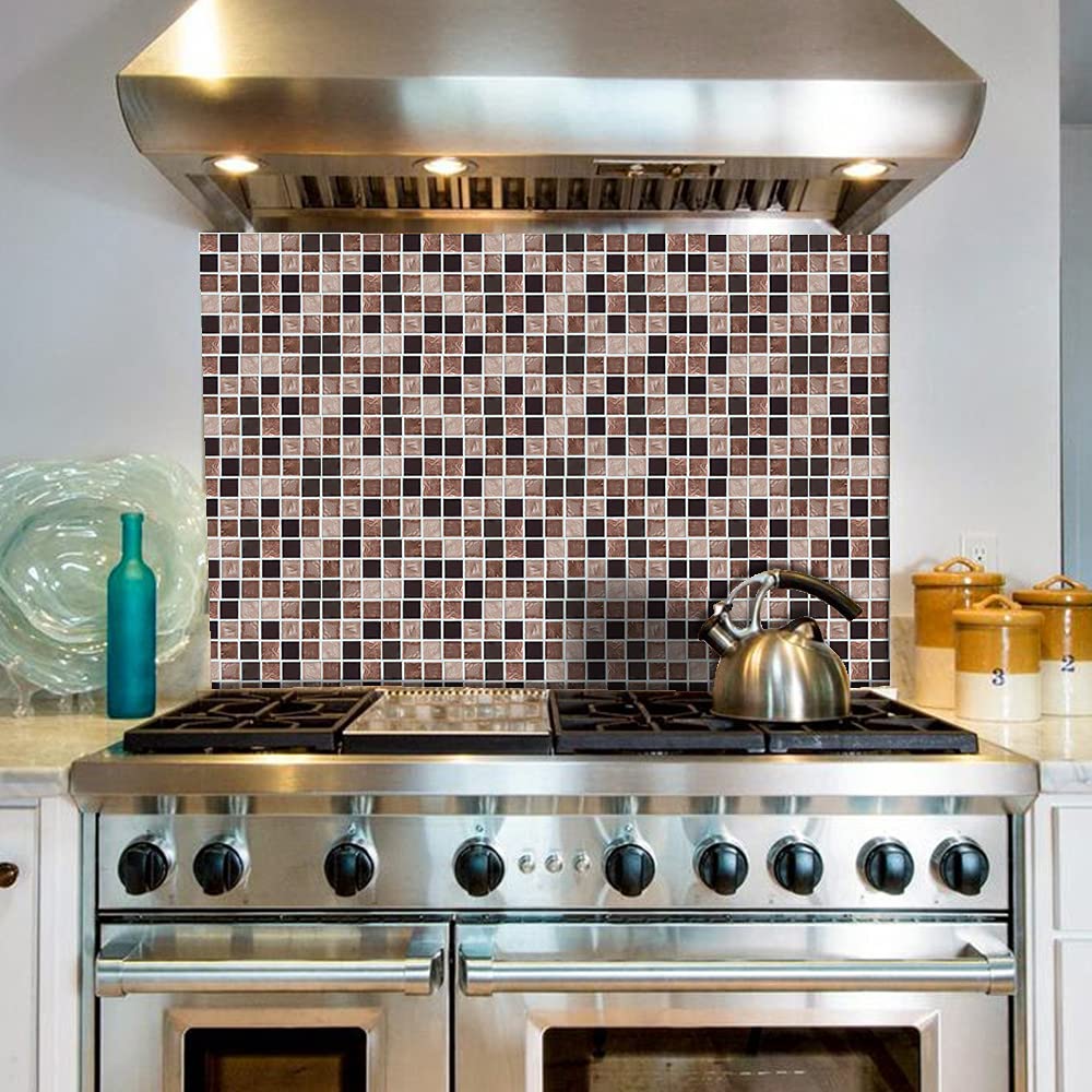 18-Piece Matte Brown Mosaic Tile Stickers - Peel and Stick Wall Decals for TV Background, Kitchen Backsplash & Bathroom Decor - Waterproof 3D Wall Stickers for Home Renovation