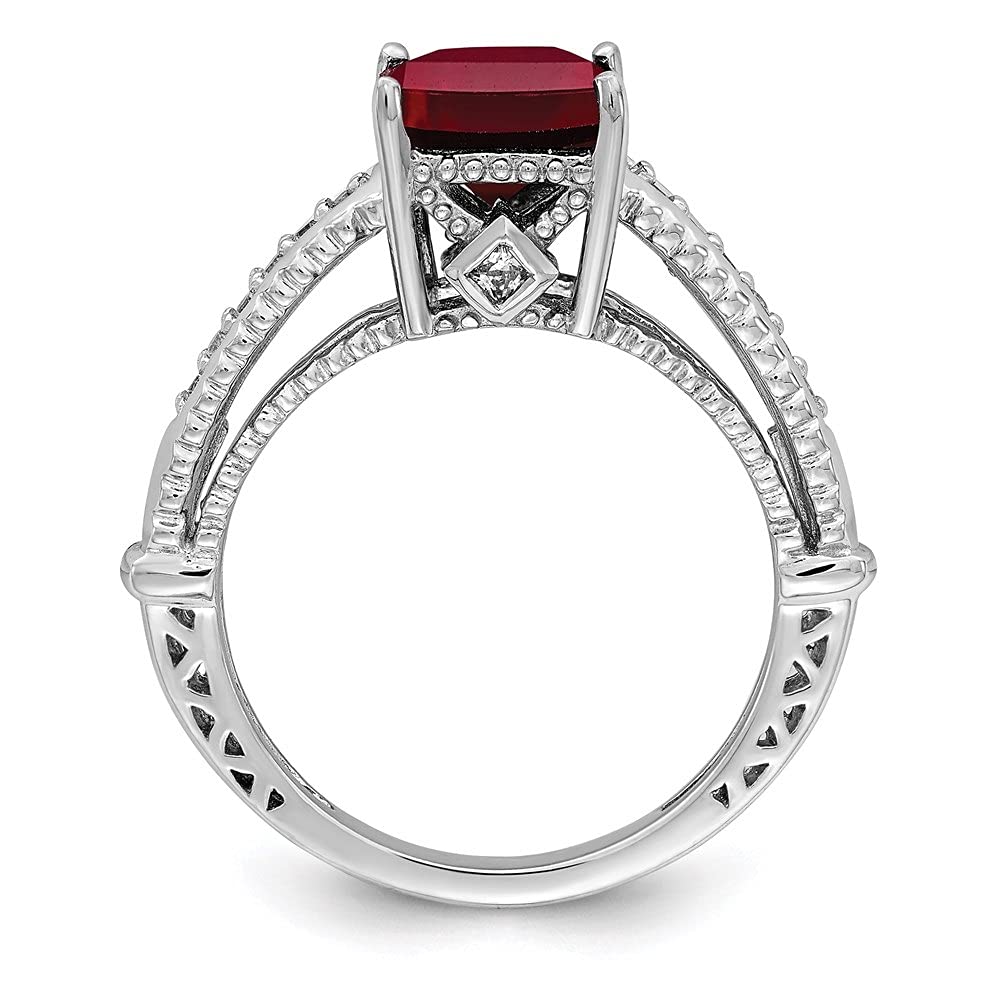 925 Sterling Silver Rhodium-Plated Synthetic Ruby & CZ Solitaire Ring for Women | Elegant Engagement, Wedding, Anniversary Gift | Diamond2Deal