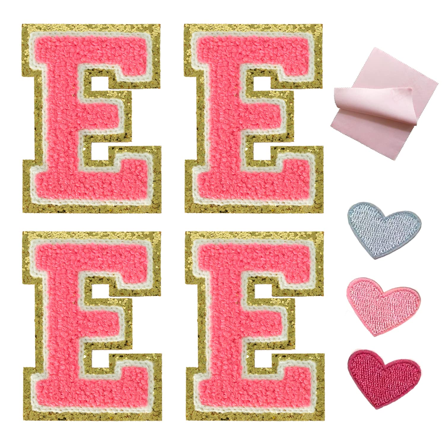 Chenille Alphabet Iron-On Letters for Clothing - Rose Red E Patches with Gold Trim for Jackets, Varsity & Towels | Embroidered English Letter Patches for DIY Crafts, Custom Apparel & Personalized Gifts