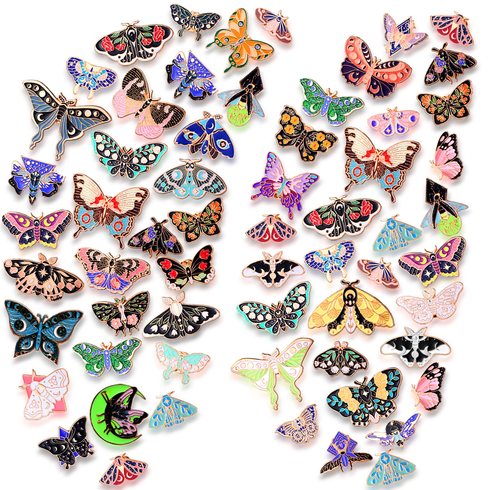 100 Pcs Butterfly Enamel Pins Bulk - Cute Steampunk Goth Horror Brooches for Backpack, Jacket & Clothes - Colorful Moth Pins for Women, DIY Crafts & Gifts - Perfect for Cosplay, Fashion Accessories & Punk Style Outfits