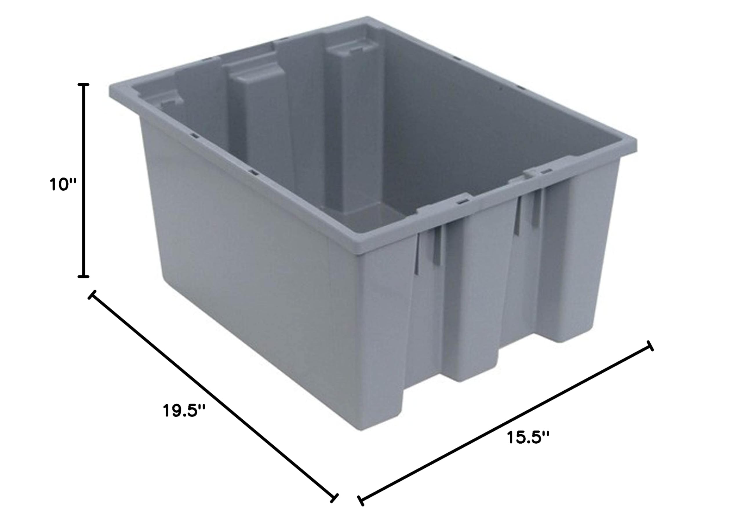 Heavy Duty Stackable Plastic Storage Bins - 6 Pack Gray Polypropylene Containers 19.5x15.5x10 Inches for Home Organization, Warehouse & Garage Use - Quantum Storage Systems Nesting Totes with 1.2 cu ft Capacity