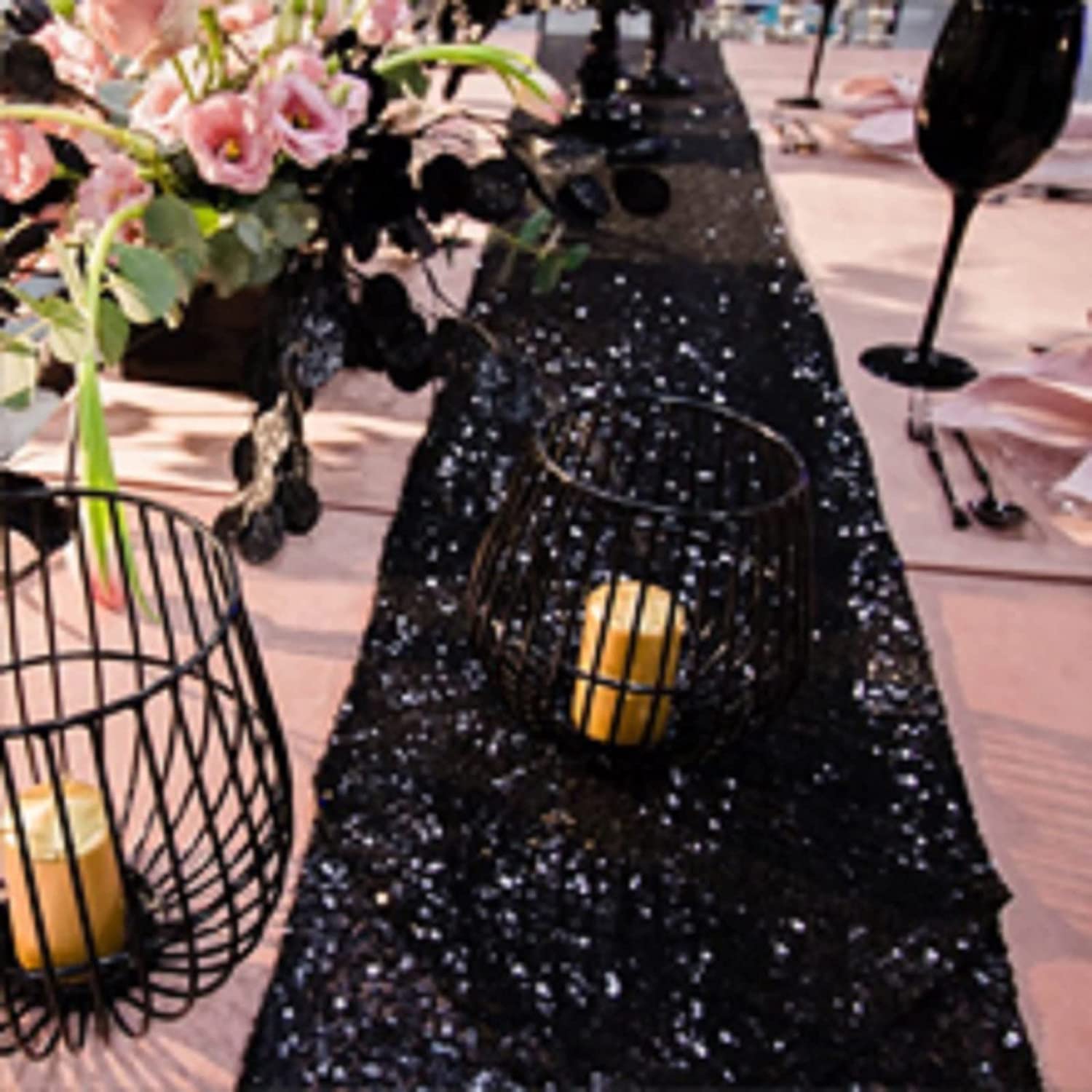 12 Pack Black Sequin Table Runner 12
