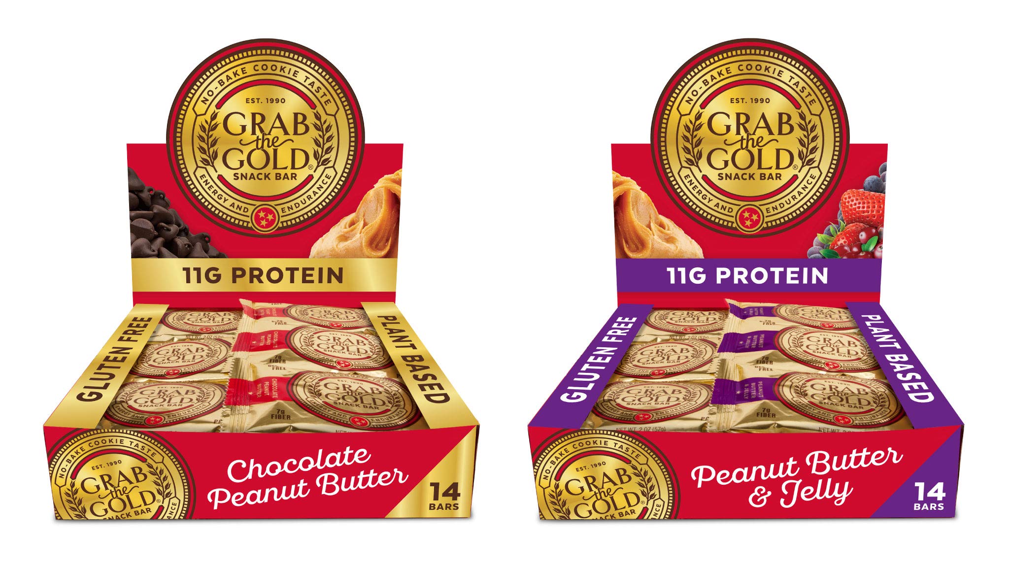GRAB THE GOLD Protein Snack Bar Bundle - 28 Bars (14 Chocolate Peanut Butter + 14 Peanut Butter & Jelly) | High Protein Energy Bars for Workout, Hiking & On-the-Go Snacking