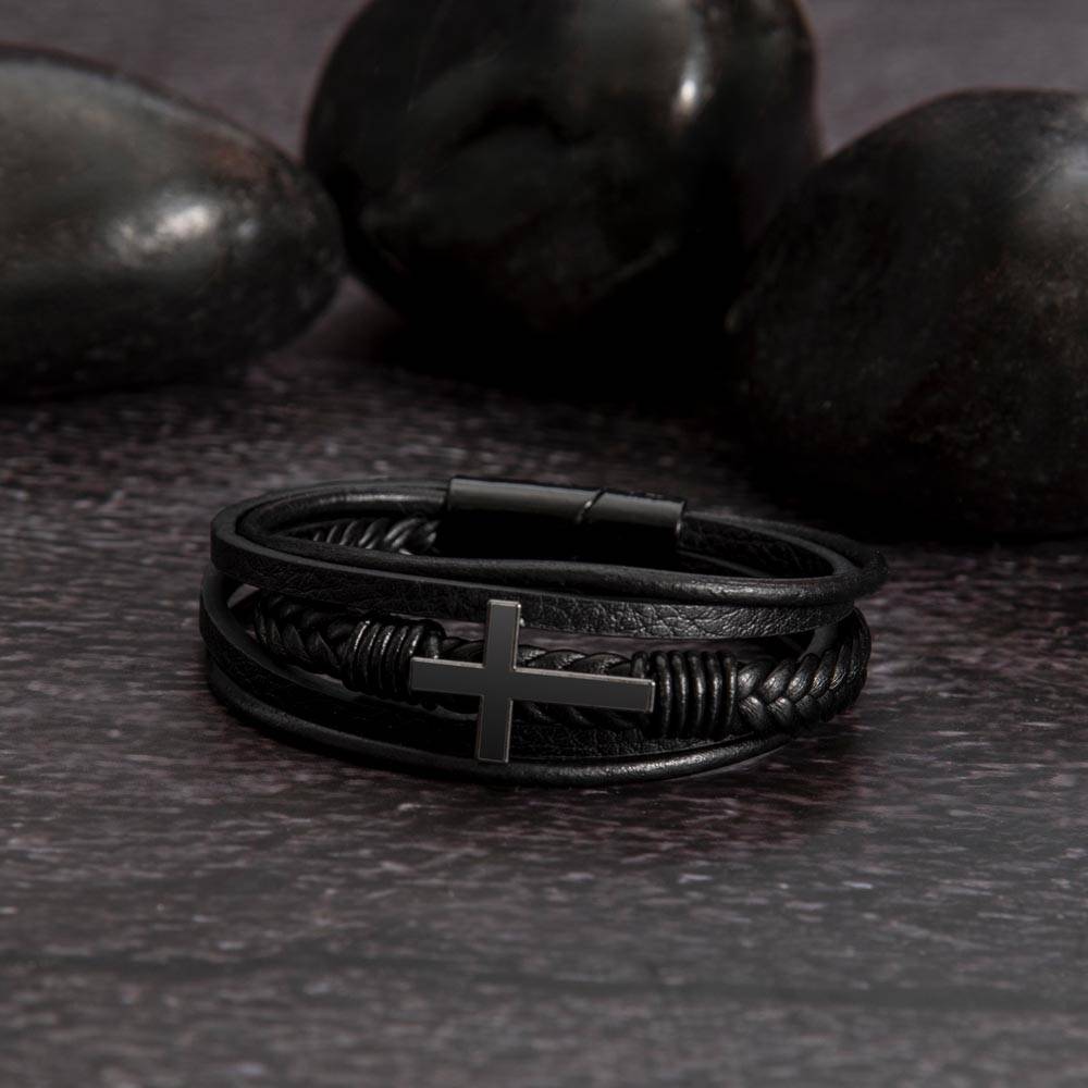 Stylish Leather Cross Bracelet for Men - Thoughtful Gift for Husband from Wife - Perfect for Anniversary, Birthday & Valentine's Day - Ideal for Everyday Wear & Special Occasions