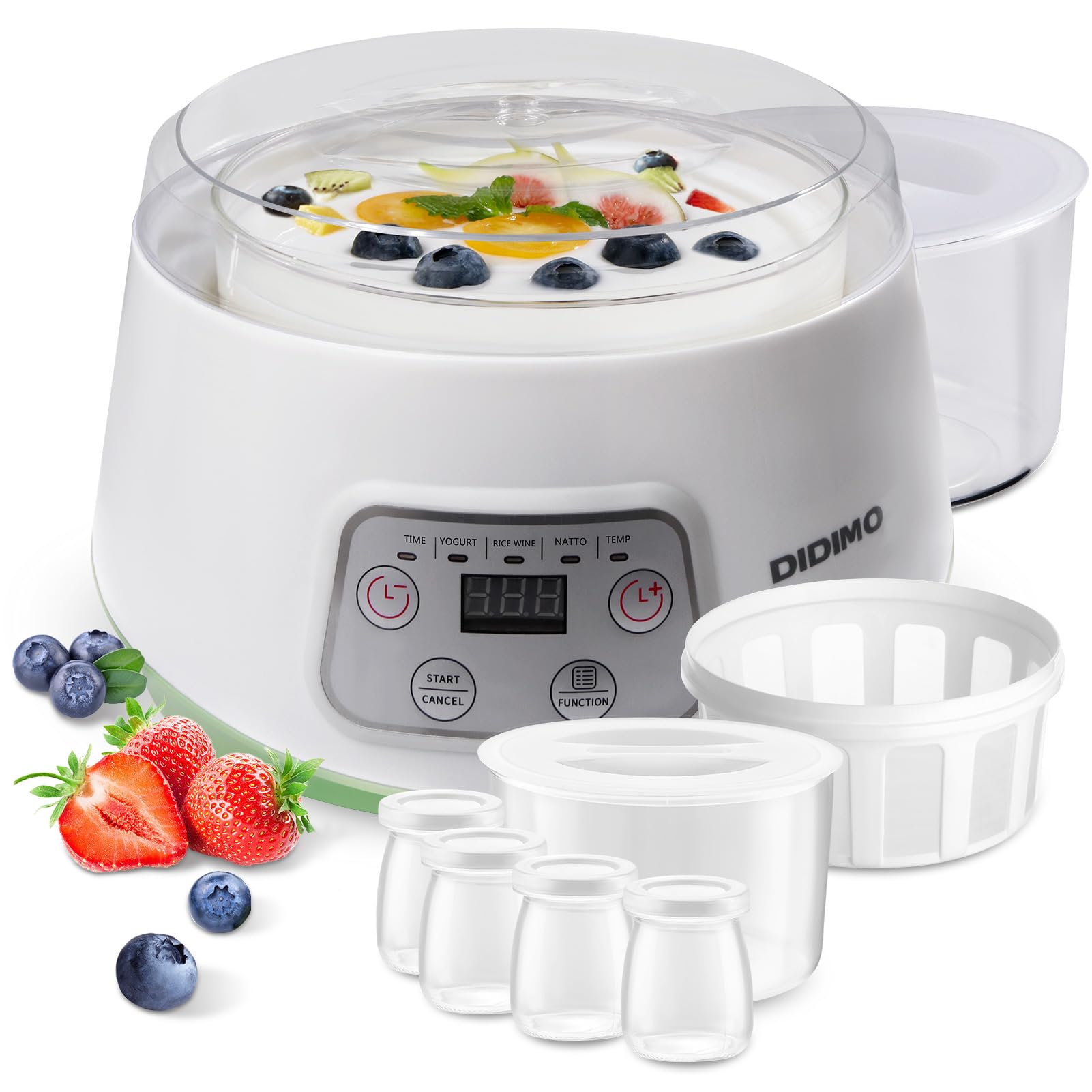 Premium Yogurt Maker Kit with 5 Glass Jars (1 Quart + 4pcs) - Electric Homemade Yogurt Machine for Healthy Probiotic Snacks, Breakfast & Meal Prep - Perfect for Keto, Vegan & Dairy-Free Diets