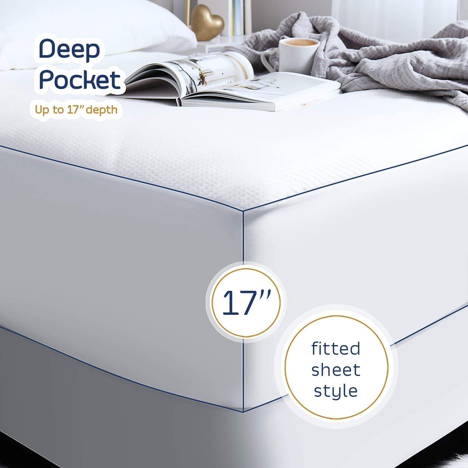 Nestl Queen Size Mattress Protector - Cooling Waterproof Washable Mattress Cover with 21